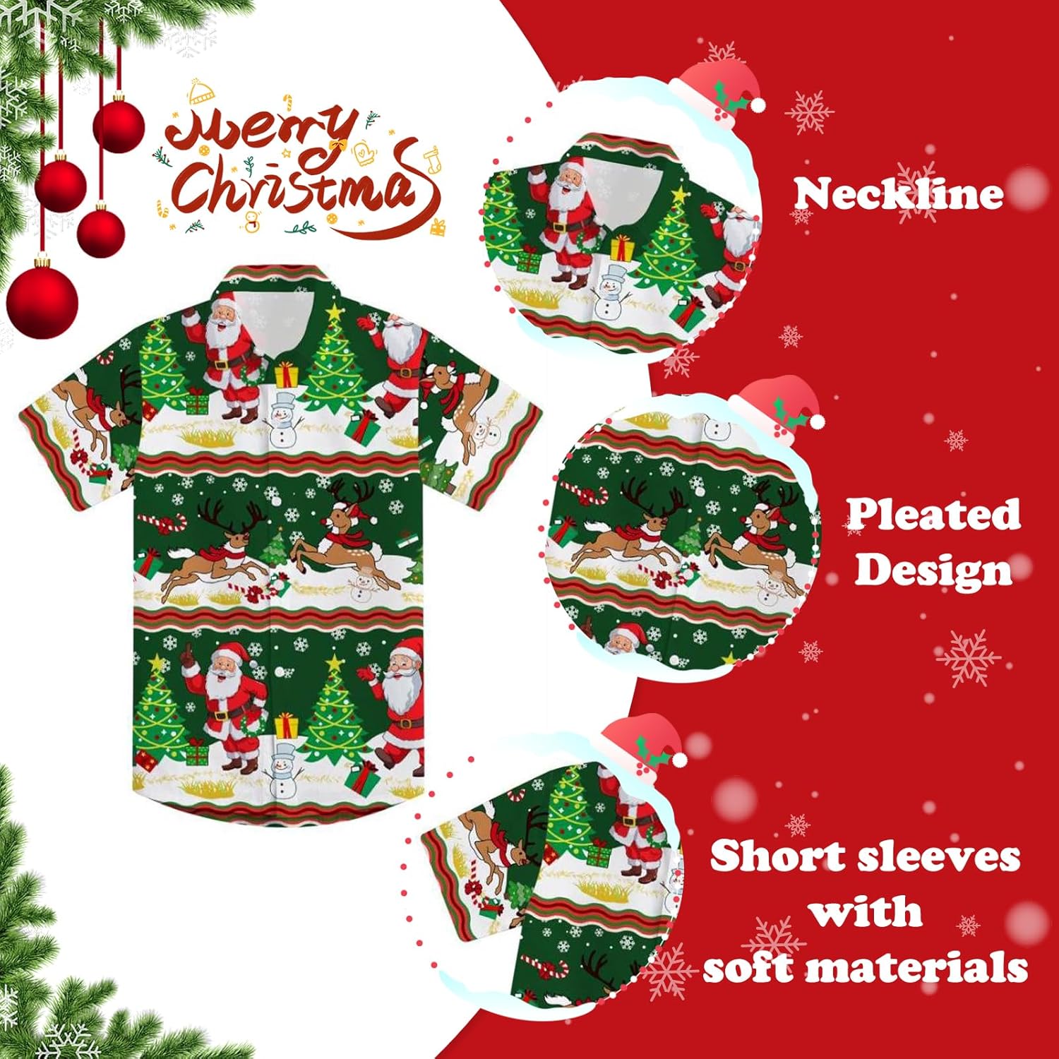 UNICOMIDEA Boys Christmas Shirts Size 6-12 Years Santa Claus Print Kids Hawaiian Button Down Shirt Short Sleeves - Image 5