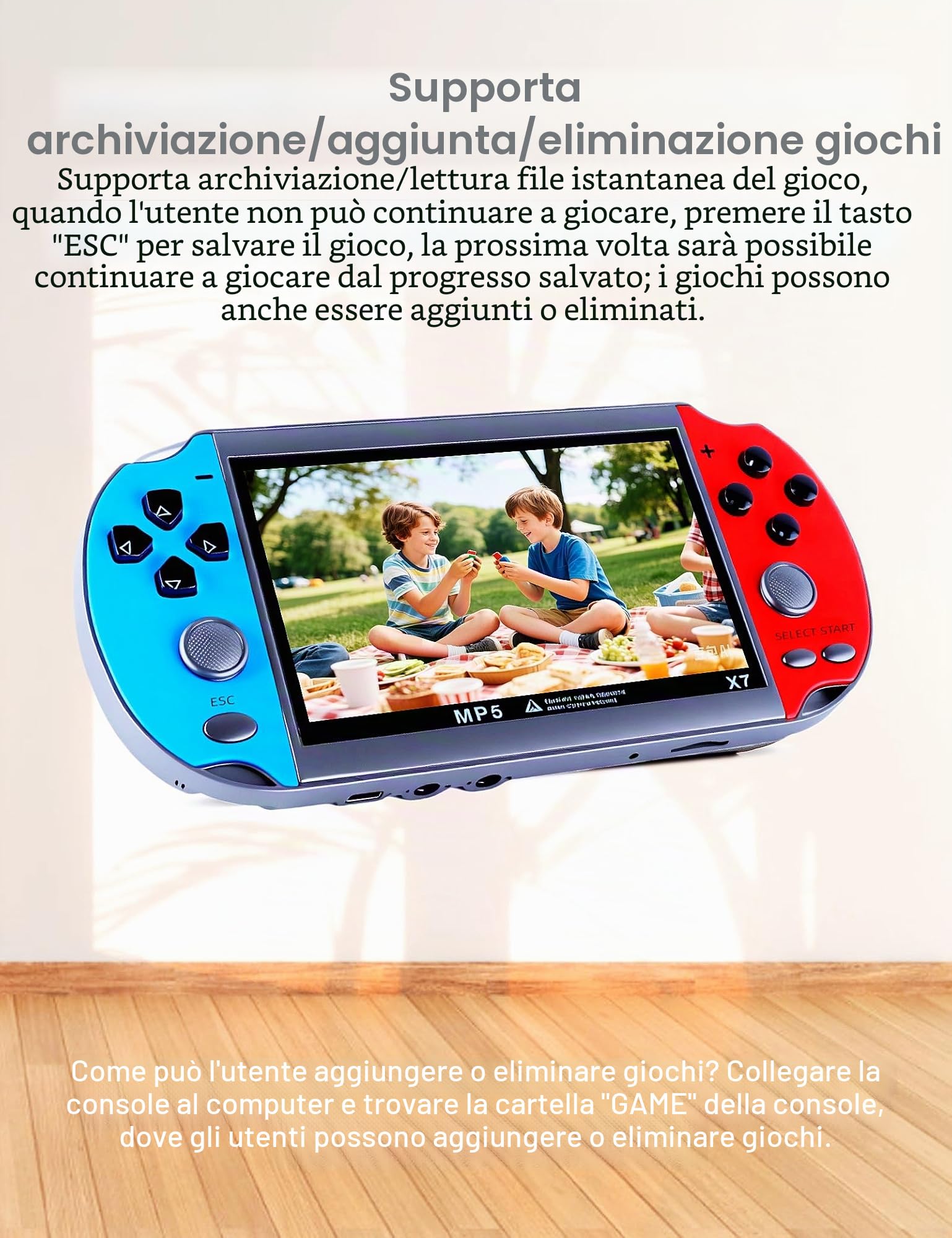 CZT Console retrò da 4,3 pollici, console da gioco portatile con 3000 giochi integrati, che supporta giochi MP3/MP4, console portatile per bambini, simulatore di arcade e regali per bambini (blu)