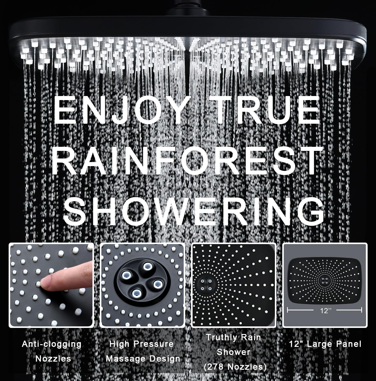 High Pressure Rain Shower Head: Upgrade Shower Heads with Handheld Spray Combo with Fixed Showerhead and 10 Sprays Handheld Shower Head, Detachable Showerheads Built-in Magnetic Docking and Power Jets: Black 2.5GPM