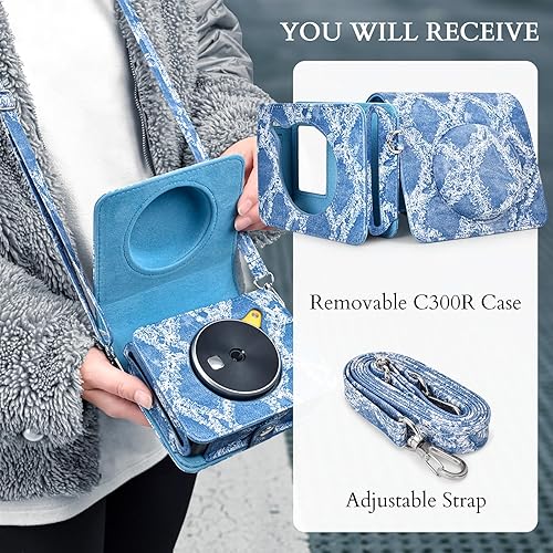 Miniatura 7 de Rieibi Kodak Mini Shot 3 - Funda protectora de piel sintética para cámara Kodak Mini Shot 3 Retro C300R 2 en 1, impresora instantánea portátil con