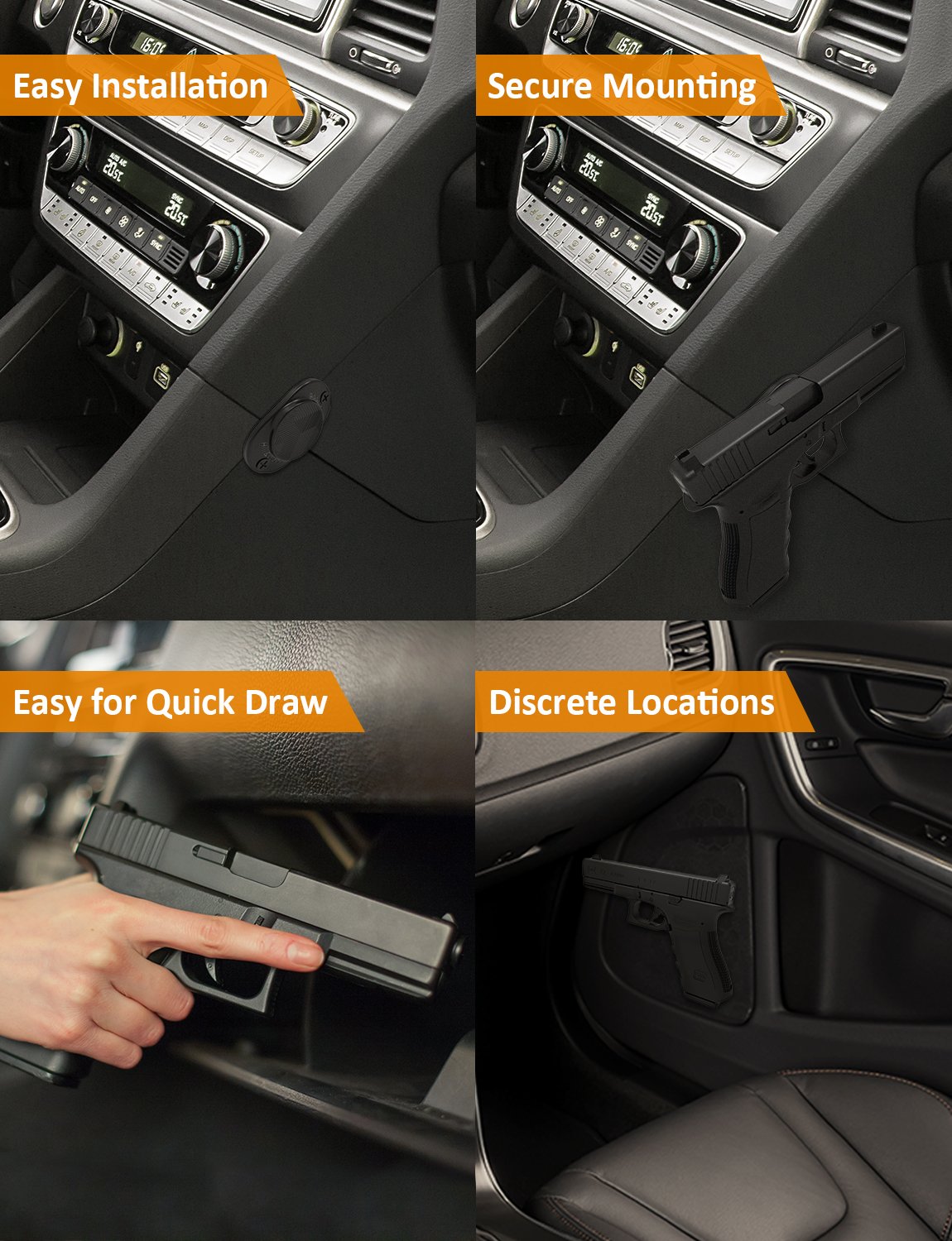 Hill & Wood Gun Magnet [2-Pack] | 30 lbs Rated | Rubber Coated Magnetic Gun Mount Gun Magnet-Concealed Gun Holder for Car, Handgun, Pistol, Rifle, Shotgun, Revolver