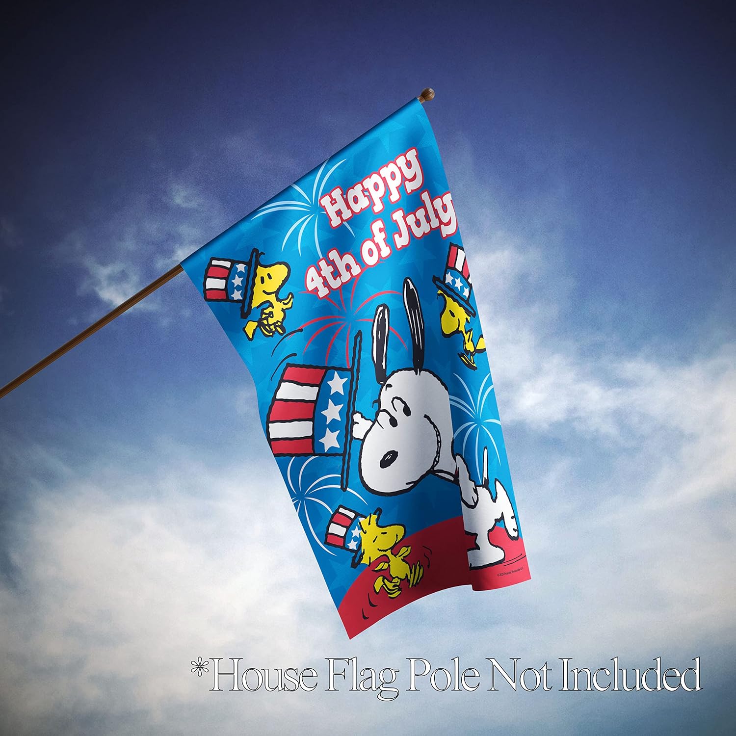 Flagology.com, PEANUTS®, PEANUTS® Happy Fourth Top Hat Snoopy – House Flag 28" x 40", Outdoor Flag, Exclusive Premium Fabric, Officially Licensed PEANUTS®, Patriotic, July 4th