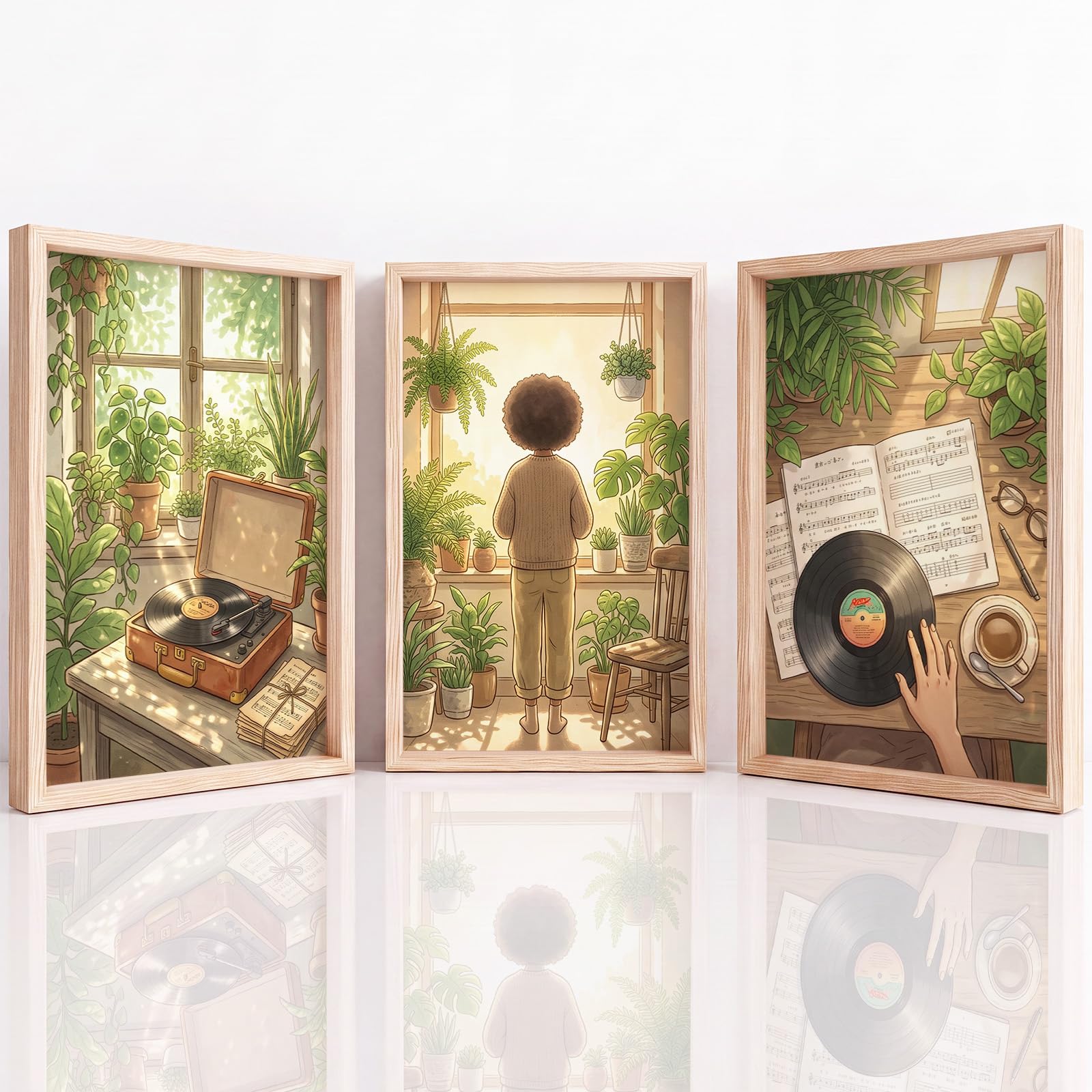 Générique Impression sur Toile Tableaux Decoratifs Muraux Déco Dessin Animé 50 x 70 cm Decoration Murale Peinture, Botanique Musique Tourne-Disque Vinyle, Pour Chambre Maison
