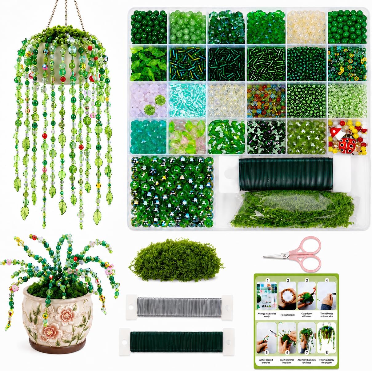 Xandova Beaded Plant Making Kit, Green Glass Beads
