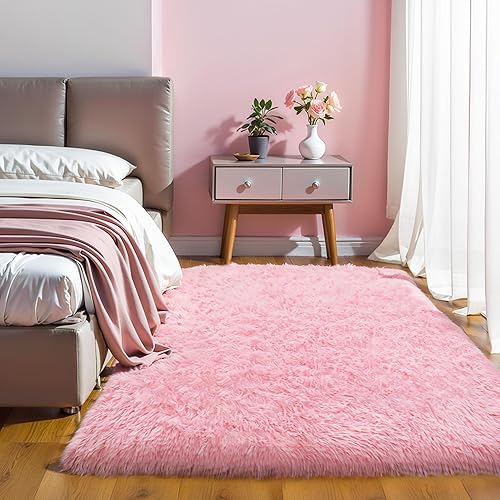 Miniatura 69 de Alfombras mullidas de 4 x 6 pies para dormitorio de niñas, alfombra de pelo largo lavable en arco iris para habitación de niños, guardería