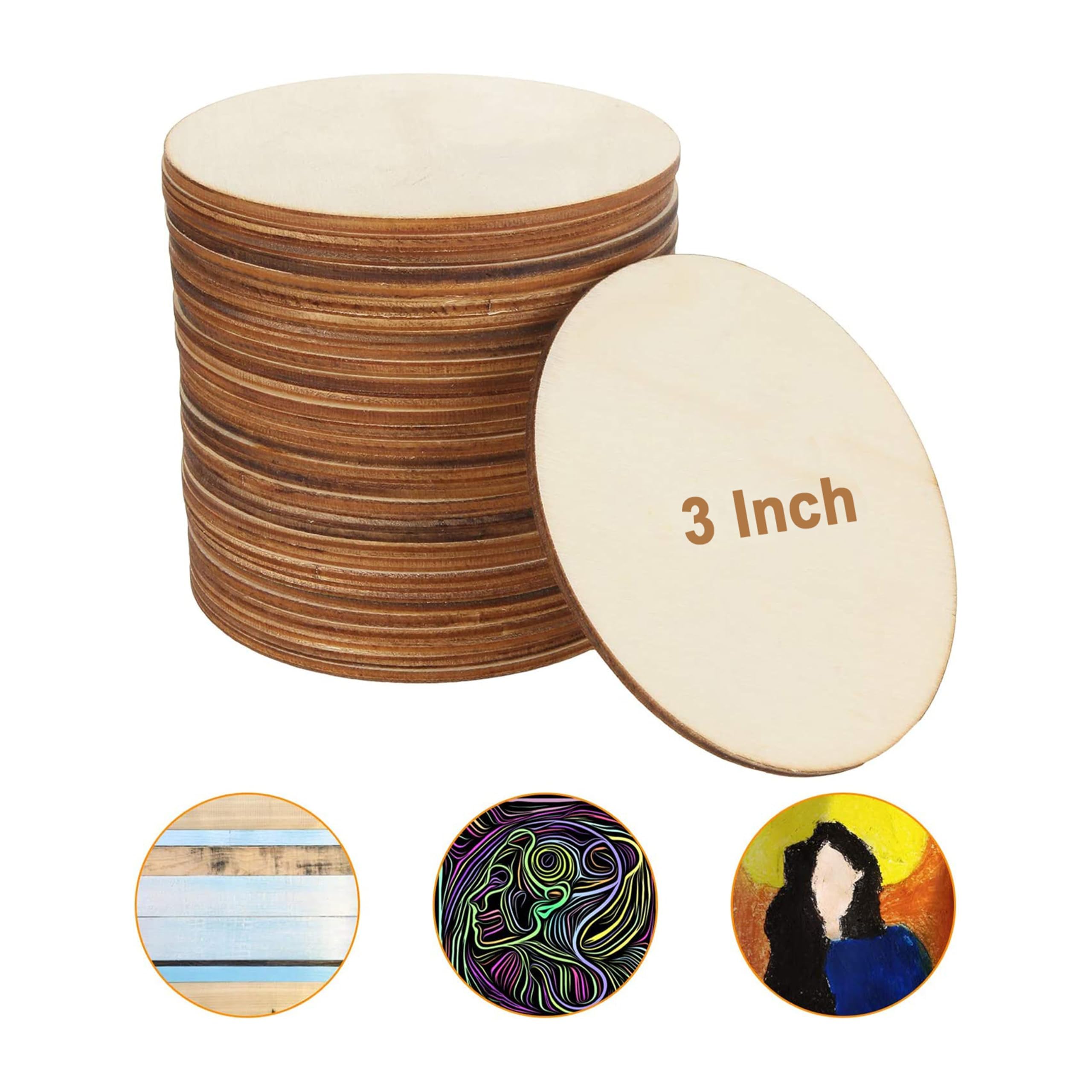 SWAGSTATION DIY Craft Materials |MDF Blank Cutouts for Paiting,Wooden Sheet Craft Board for Resin Art and Fluid Art,Mandala Art,Pyrogrpahy,Decoupage Round Costers Blank 3 Inch 50 Pcs