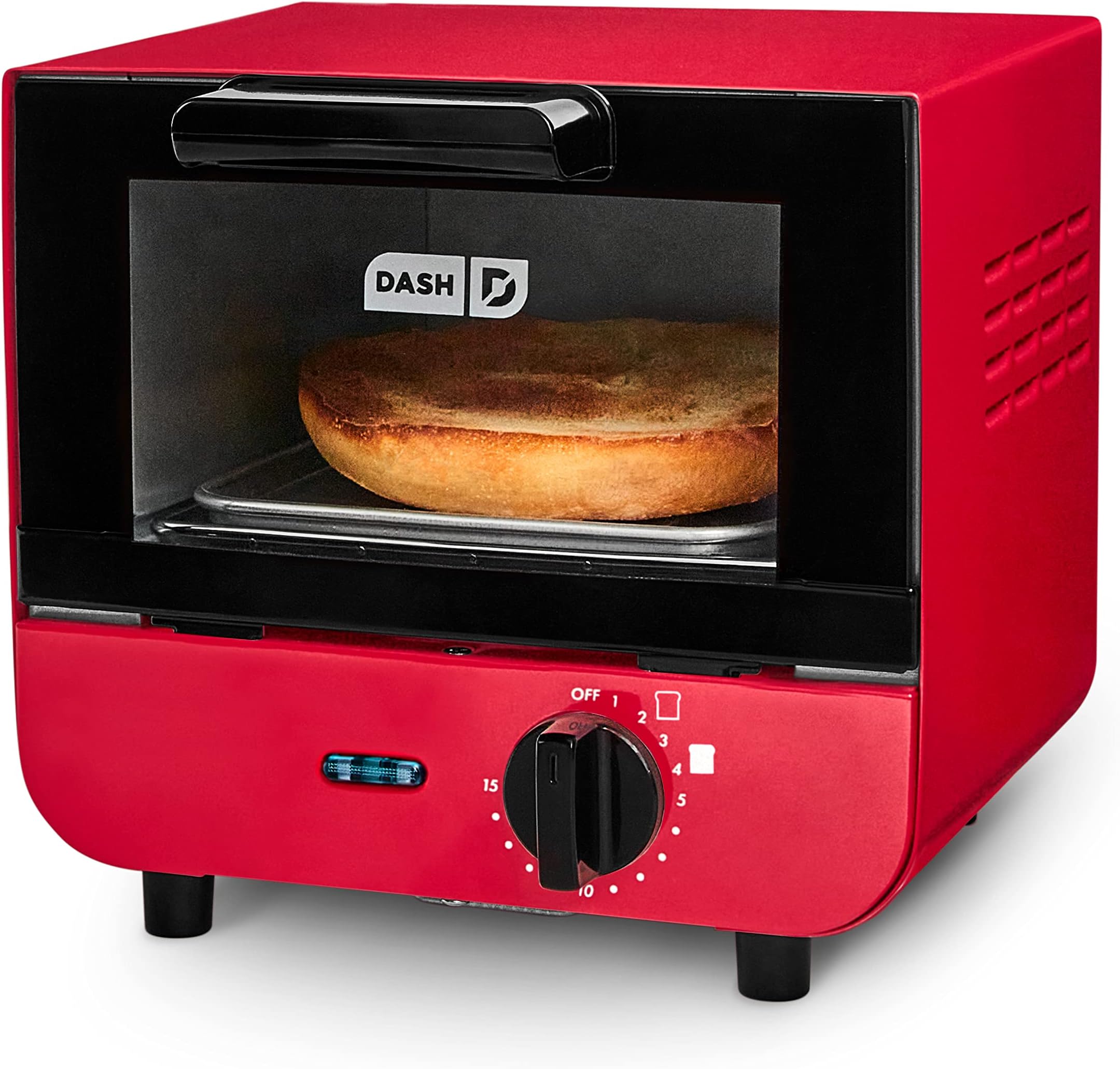 Dash DMTO100GBRD04 Mini Toaster Oven Cooker for Bread, Bagels, Cookies, Pizza, Paninis & More with Baking Tray, Rack, Auto Shut Off Feature, Red