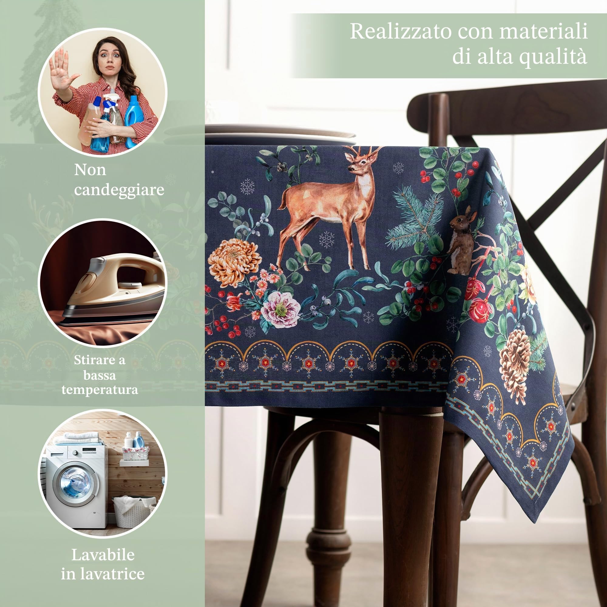 Maison d' Hermine Christmas Joy - Tovaglia in 100% cotone, per cucina, cena, tavolo, decorazione per feste, matrimoni, giorno del Ringraziamento, Natale (rettangolo, 160cm x 220cm)