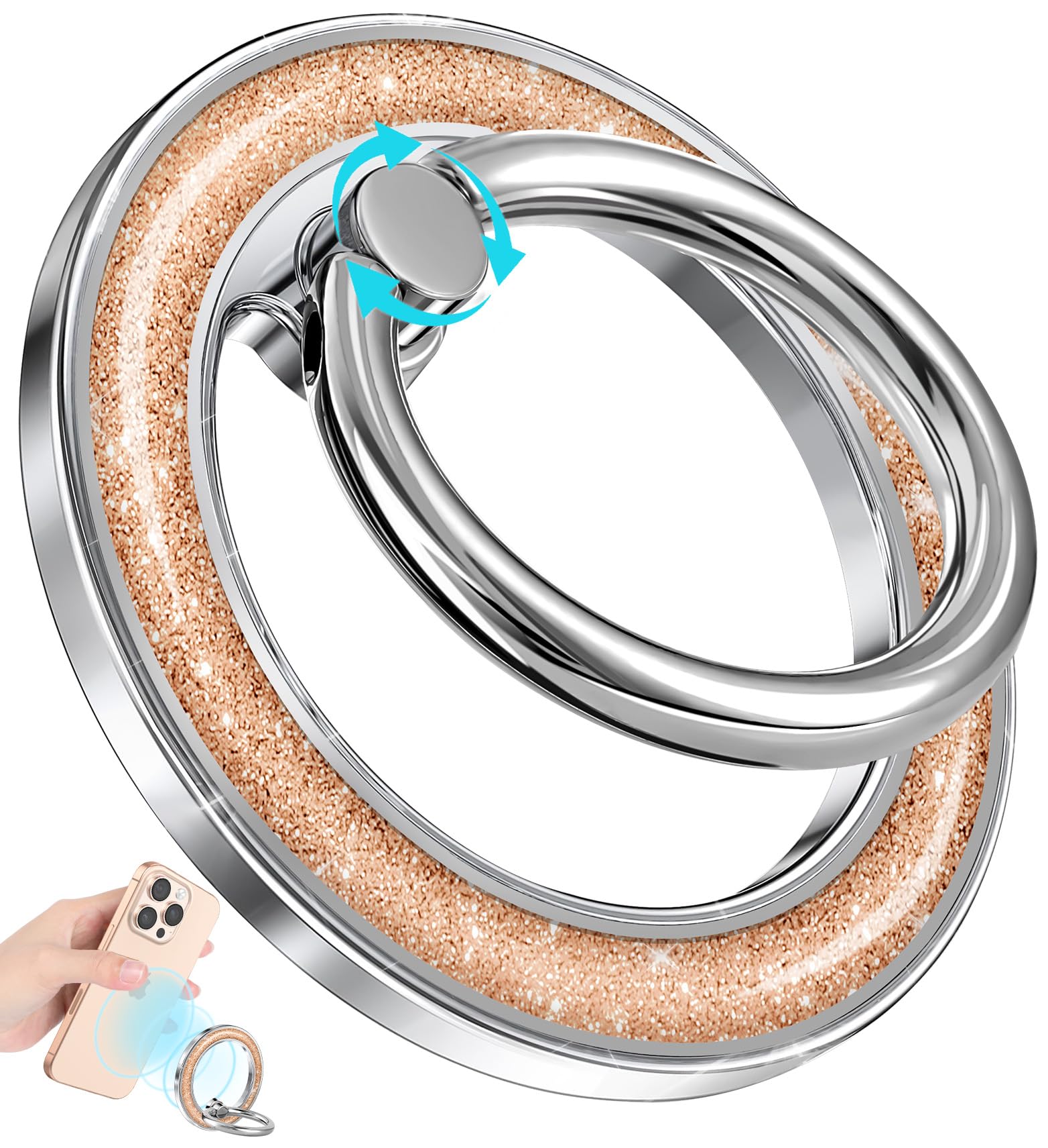 LISEVO Phone Ring Holder Compatible with MagSafe - Magnetic Cell Phone Grip for Women Glitter Magnet Removable Finger Ring Grip Stand Cute Shine for