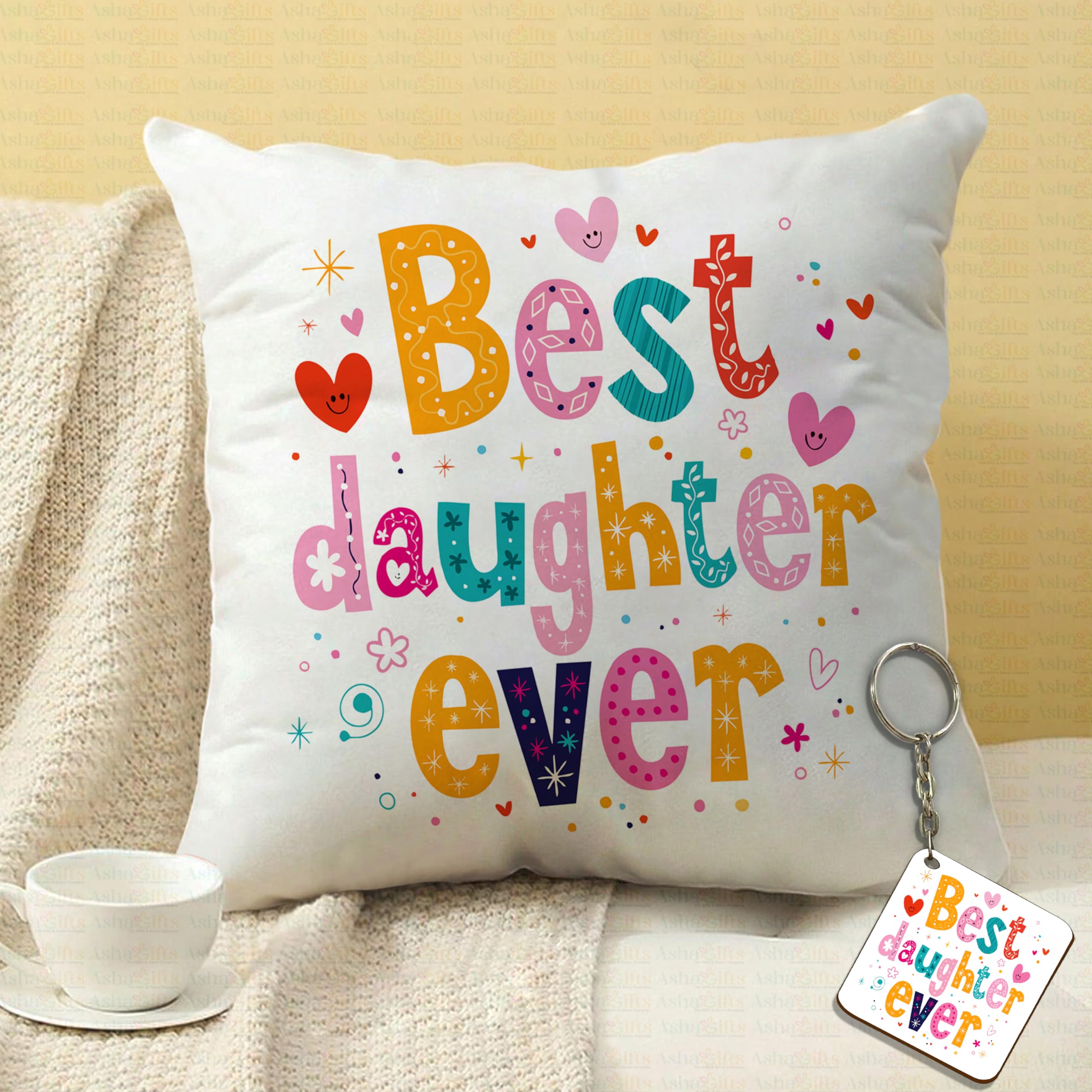 Gift for Daughter Birthday Special Birthday for Daughter Printed Cushion(12 inch X 12 inch with Filler with Keychian) Girls Pillow Daughters Day for Daughter and Girls AT-15-image-20