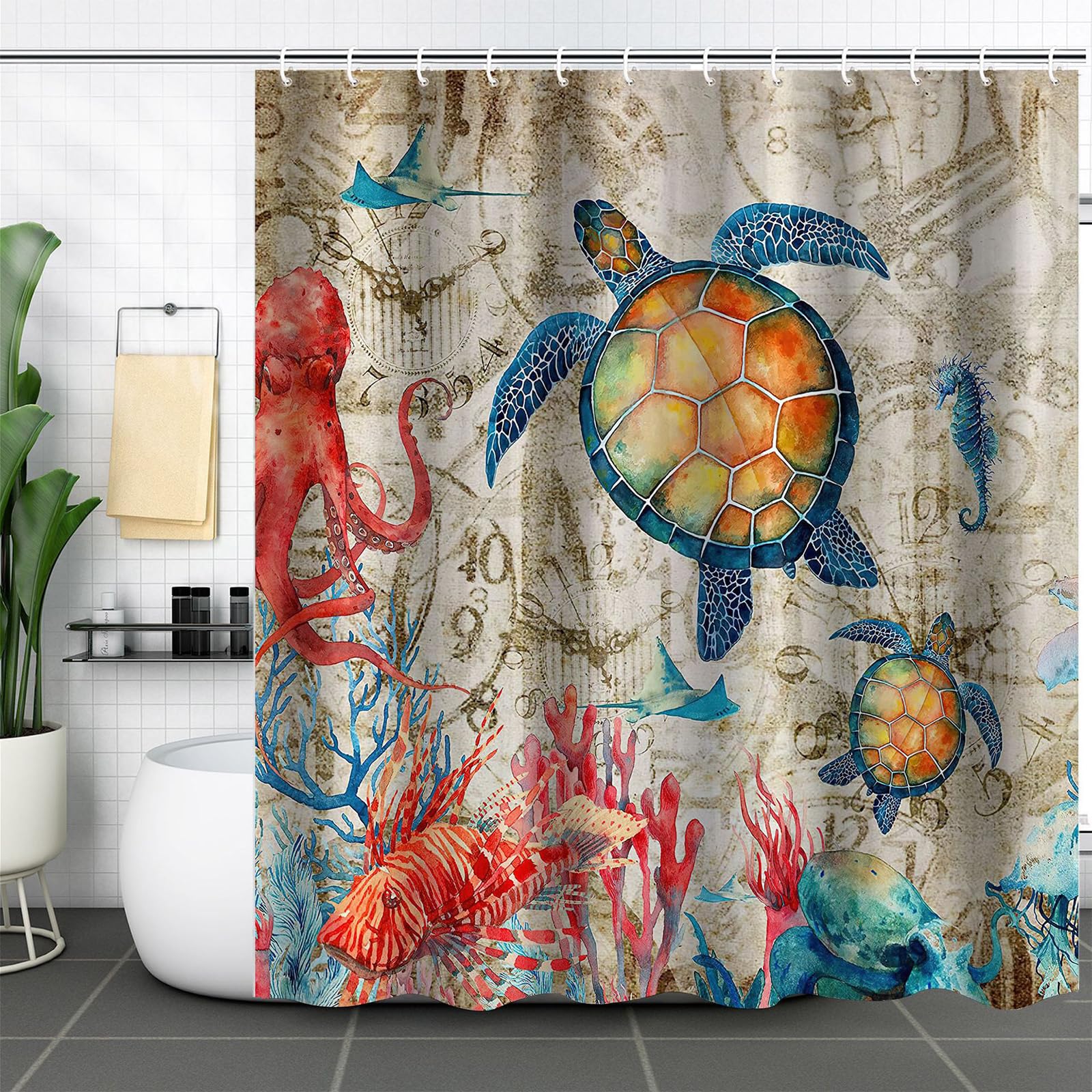 FAIRYGATE Extra Wide Shower Curtain Under the Sea Bathroom Wet Room Extra Long Tropical Underwater Fish Bath Curtains Anti Mould Proof Resistant Waterproof Fabric with Hooks B9309