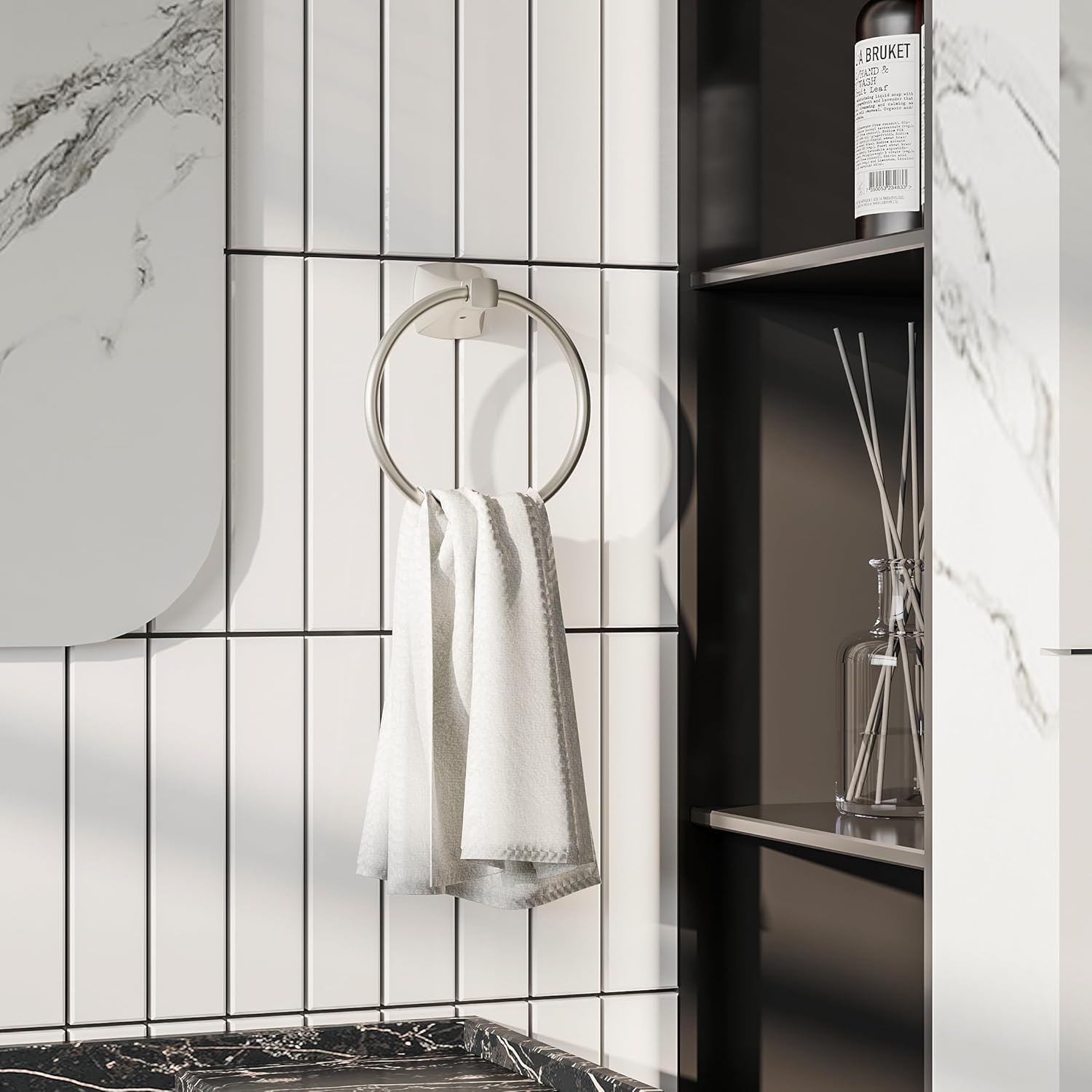 Hand Towel Holder for Bathroom Kitchen Brushed Nickel Towel Ring Towel Hanger Stainless Steel and Zinc Alloy Wall Mount - Image 2