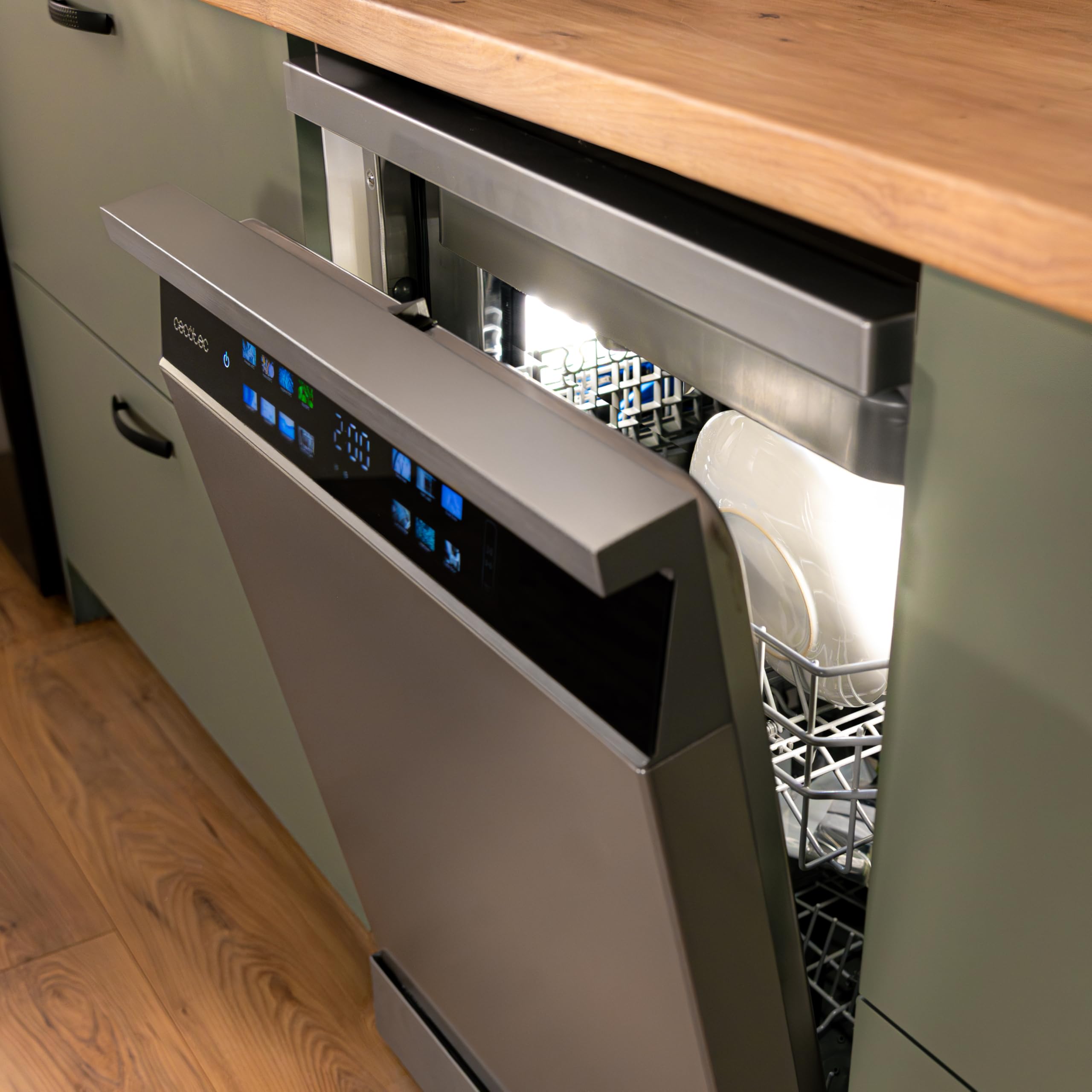 Cecotec Lavastoviglie da incasso Bolero Aguazero 6700 Inox B.60cm, 15 coperti, Classe B, Motore Inverter Plus, Display Color, 14 programmi, O2 Dry, Turbo Dry+, Dual Zone, Vassoio regolabile, AutoClean