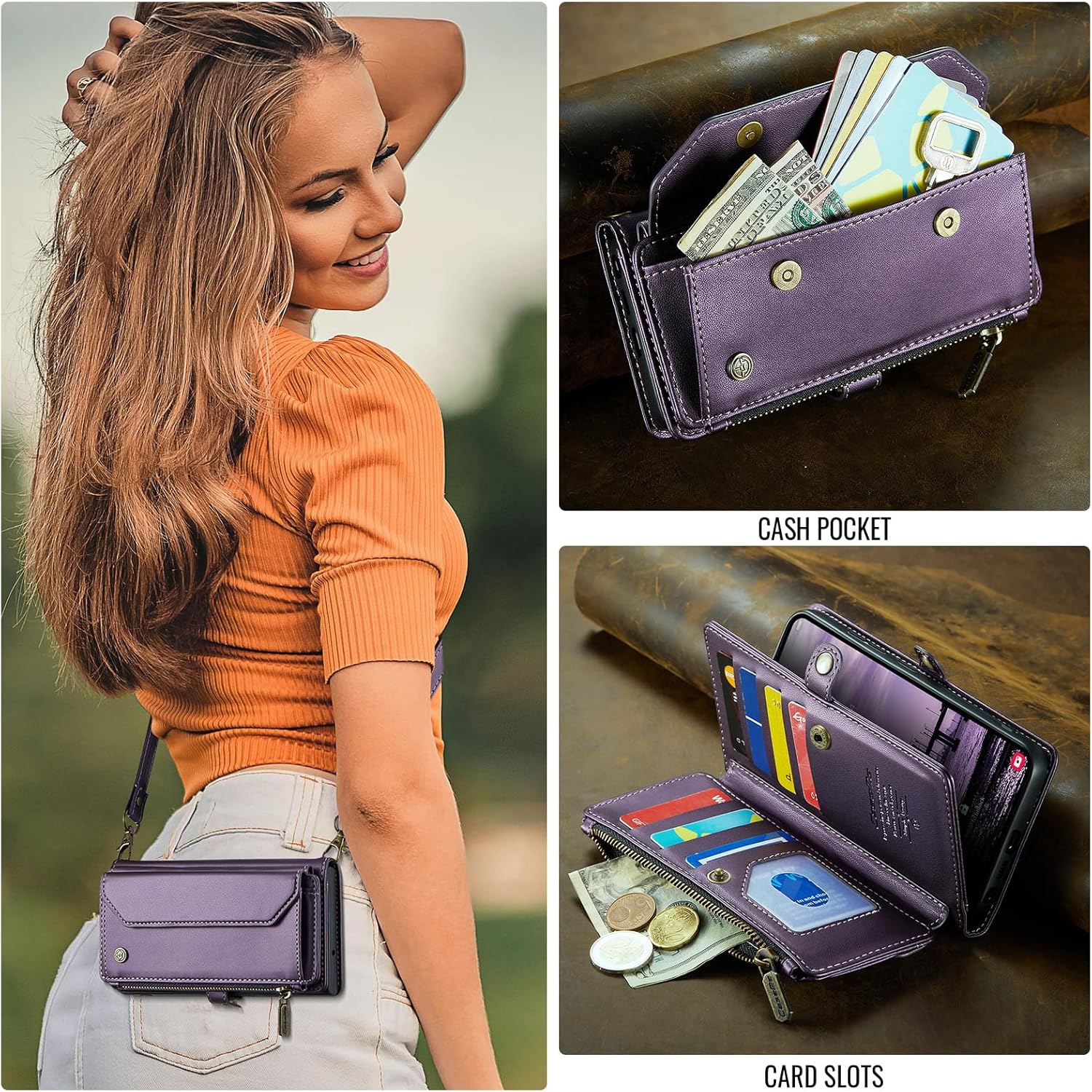 for Samsung Galaxy S26 Ultra (2026) 6.8" Case, Women Men Multi-Function Wallet Case with Stand RFID Blocking Includes Shoulder Strap Wrist Strap Galaxy S26 Ultra (Purple)