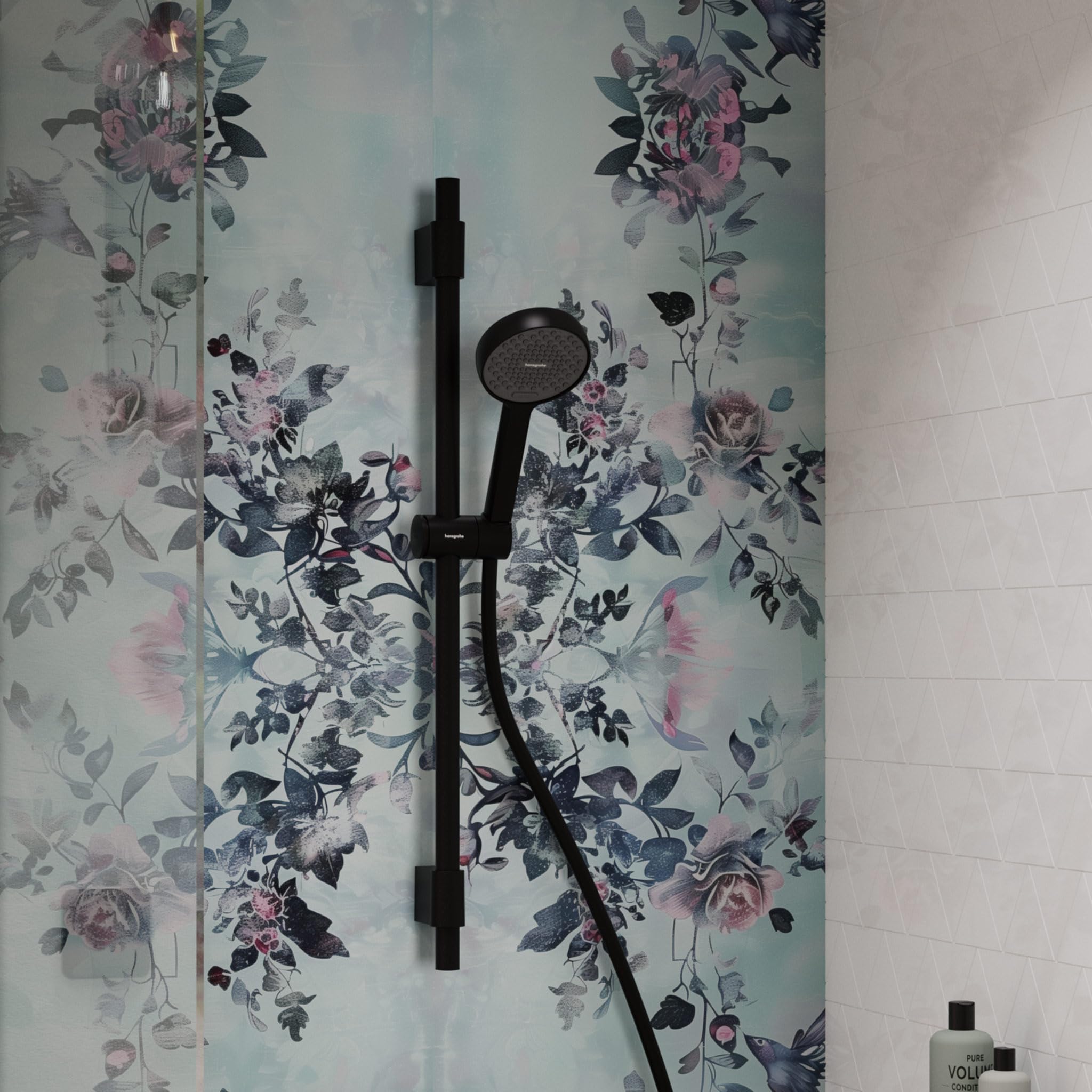 hansgrohe Activera Select S - conjunto de ducha con alcachofa de ducha ahorro de agua (EcoSmart), flexo de ducha (1,60 m) y barra de ducha (72 cm) para taladros existentes, negro mate, 28048670