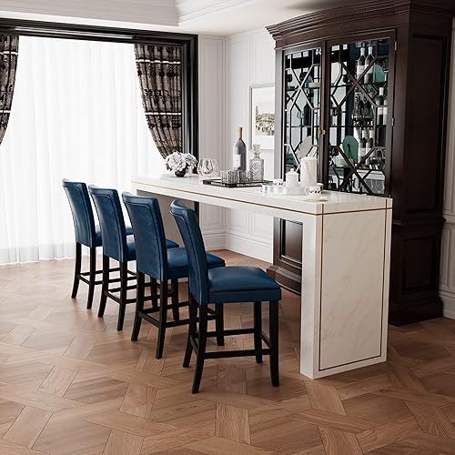 Miniatura 6 de LEEMTORIG Juego de 2 taburetes de bar de 24 pulgadas de altura de asiento de imitación de cuero con respaldo alto, sillas de bar tapizadas sin