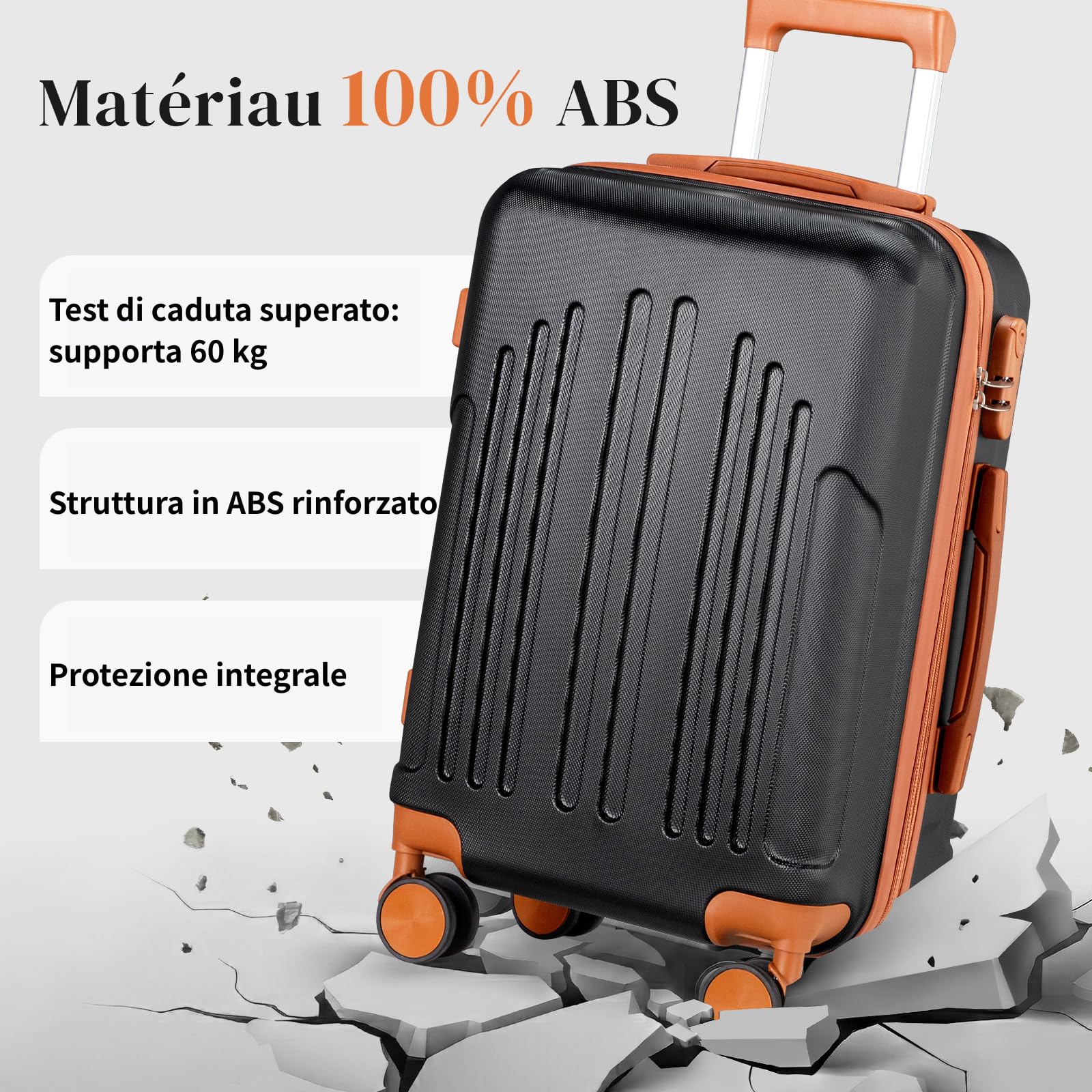 LEADZM Valigie Set 3 Pezzi, Set Valigie Rigide in ABS, Luggage Suitcase Grande 23 kg con 4 Ruote Girevoli Doppie (Nero-Marrone)
