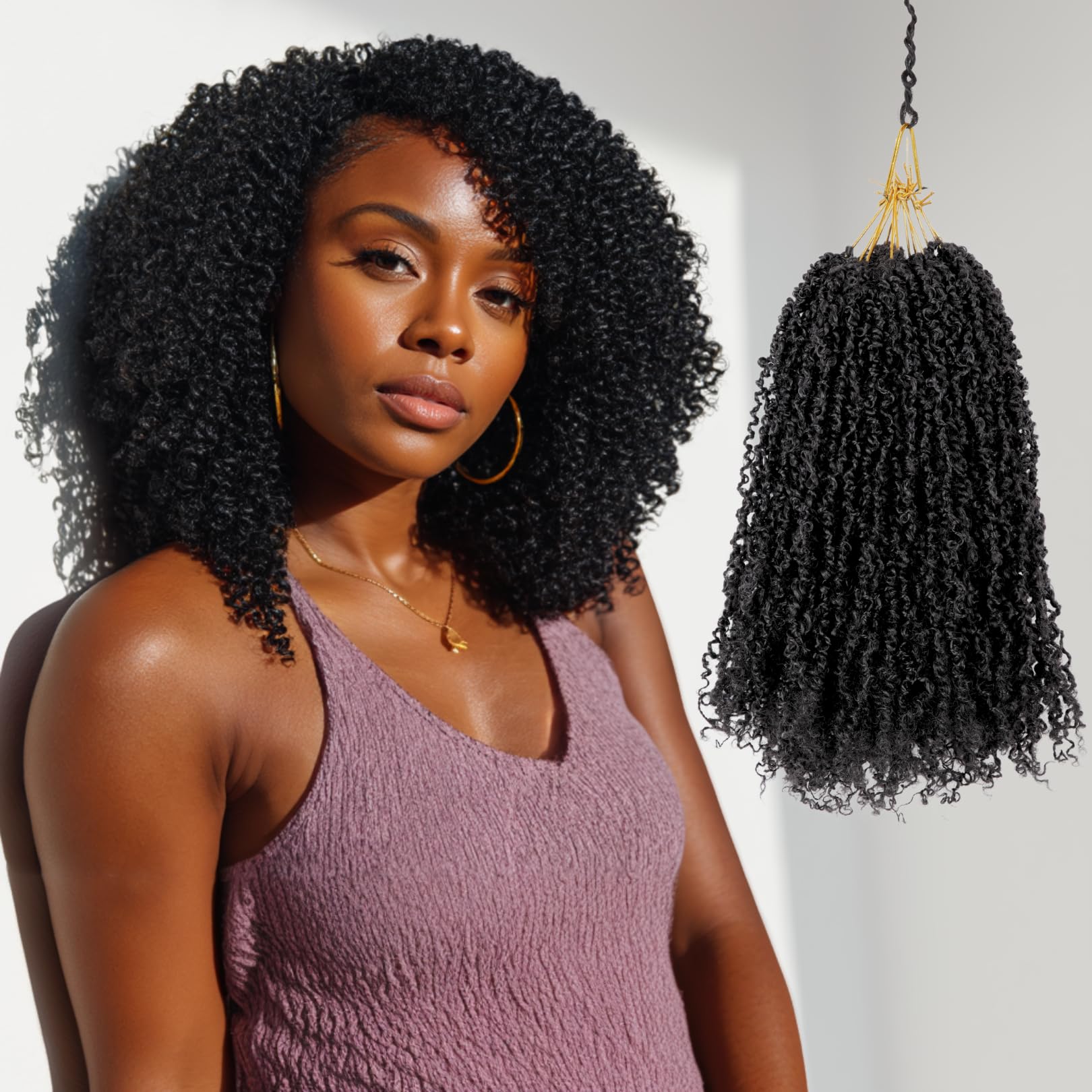 Photo 1 of 12 Inch Pre-Looped Yanky Twist Crochet Hair, 30 Strands/Pc, Mini Passion Twists, Senegalese Braiding Hair (Natural Black, 8 Pcs/Pack)