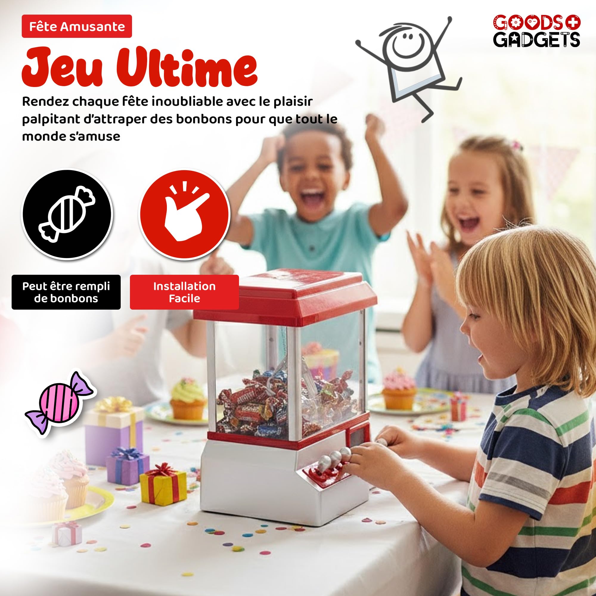 GOODS+GADGETS Candy Grabber Machine à Bonbons Rouge