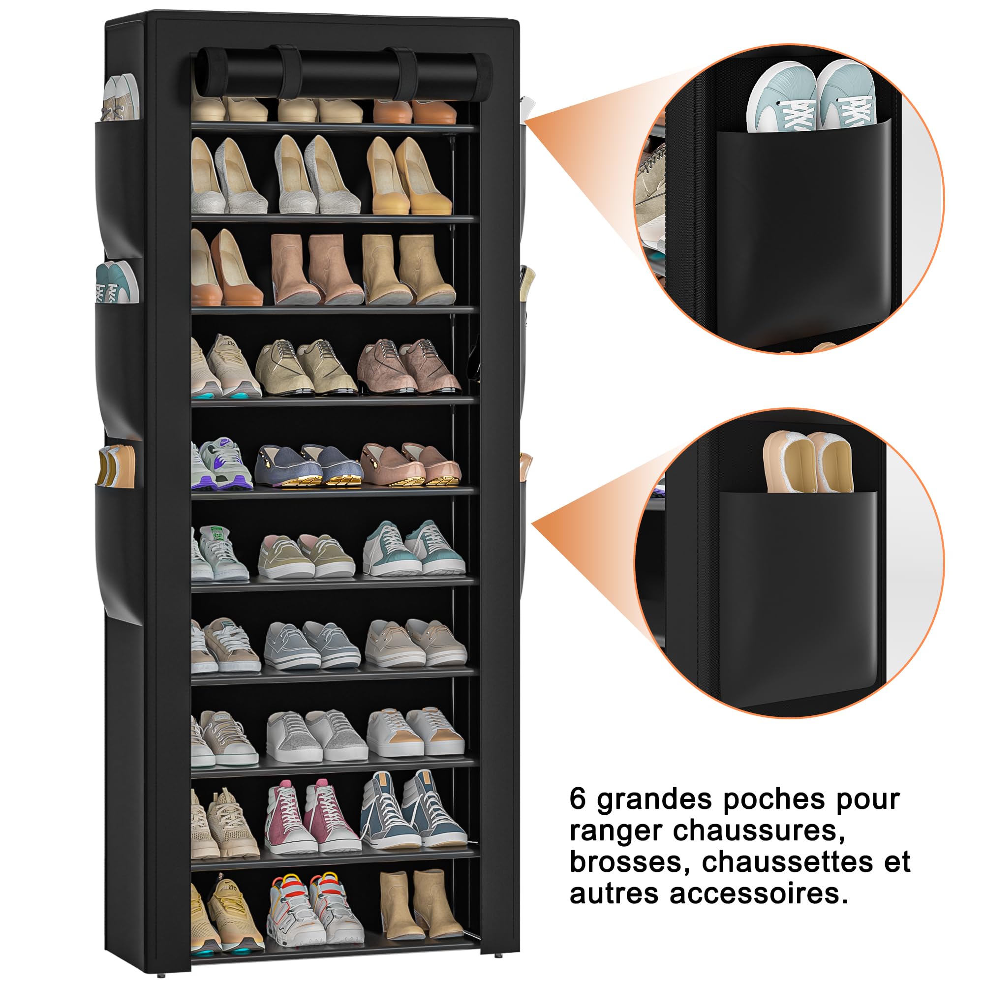 OYREL Étagère à Chaussures 11 Niveaux, Grande Armoire à Chaussures Haute pour 36-41 Paires de Chaussures, Stockage Chaussure-Organisateur avec Couverture étanche à la poussière