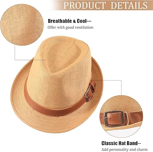 Miniatura 3 de Ultrafun 3 Pack Straw Fedora Hat for Men Women Classic Manhattan Gangster Trilby Panama Fedora Hat Summer Beach Sun Hat