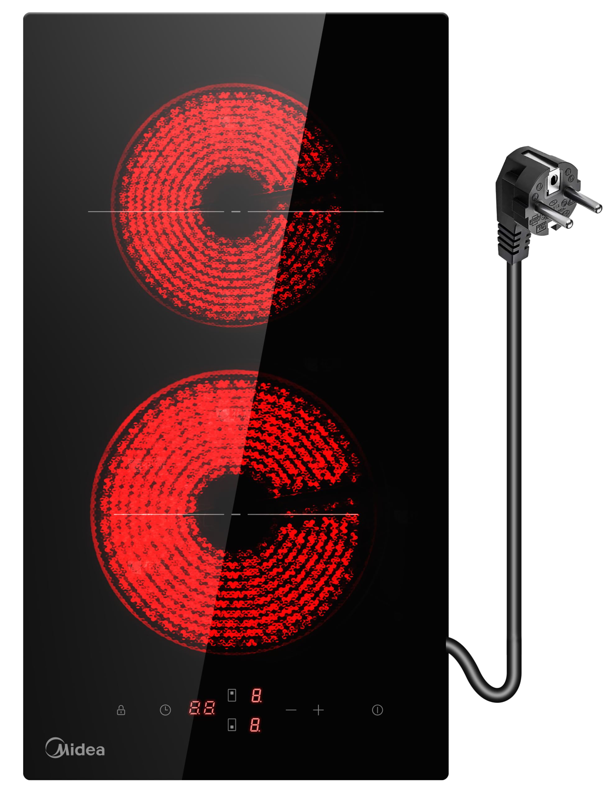 Midea Glaskeramikkochfeld Mit 2 Kochzonen Kochfelder Einbau Keramikkochfeld Mit Dem Stecker, Verdrahtung, Berührungssteuerung, Automatische Abschaltung, Kindersicherung