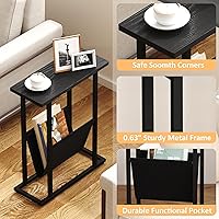 Vista 4 de Yusong Narrow Side Table for Small Spaces, Small End Table with Magazine Holder, Skinny Slim Little Thin Table for Living Room, Bedroom, Sofa, Black