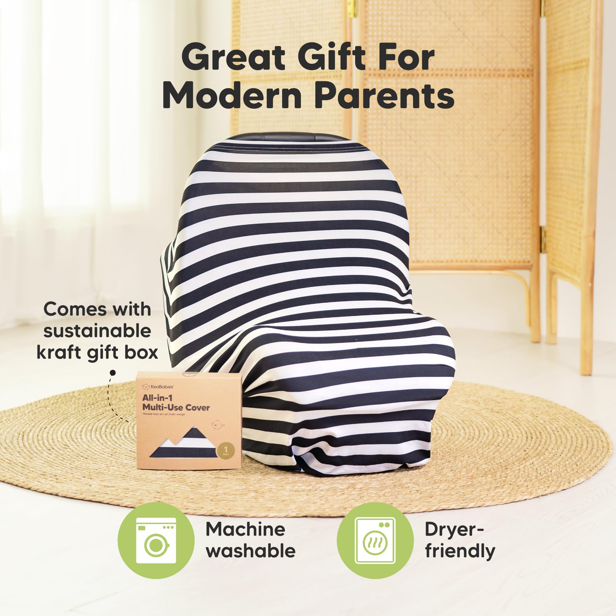 KeaBabies Housse d'allaitement pour les déplacements - Multifonctionnelle, Douce & Respirante Nursing Breastfeeding Cover,Housse de siège auto pour bébé fille,garçon Housse de poussette(Herringbone)