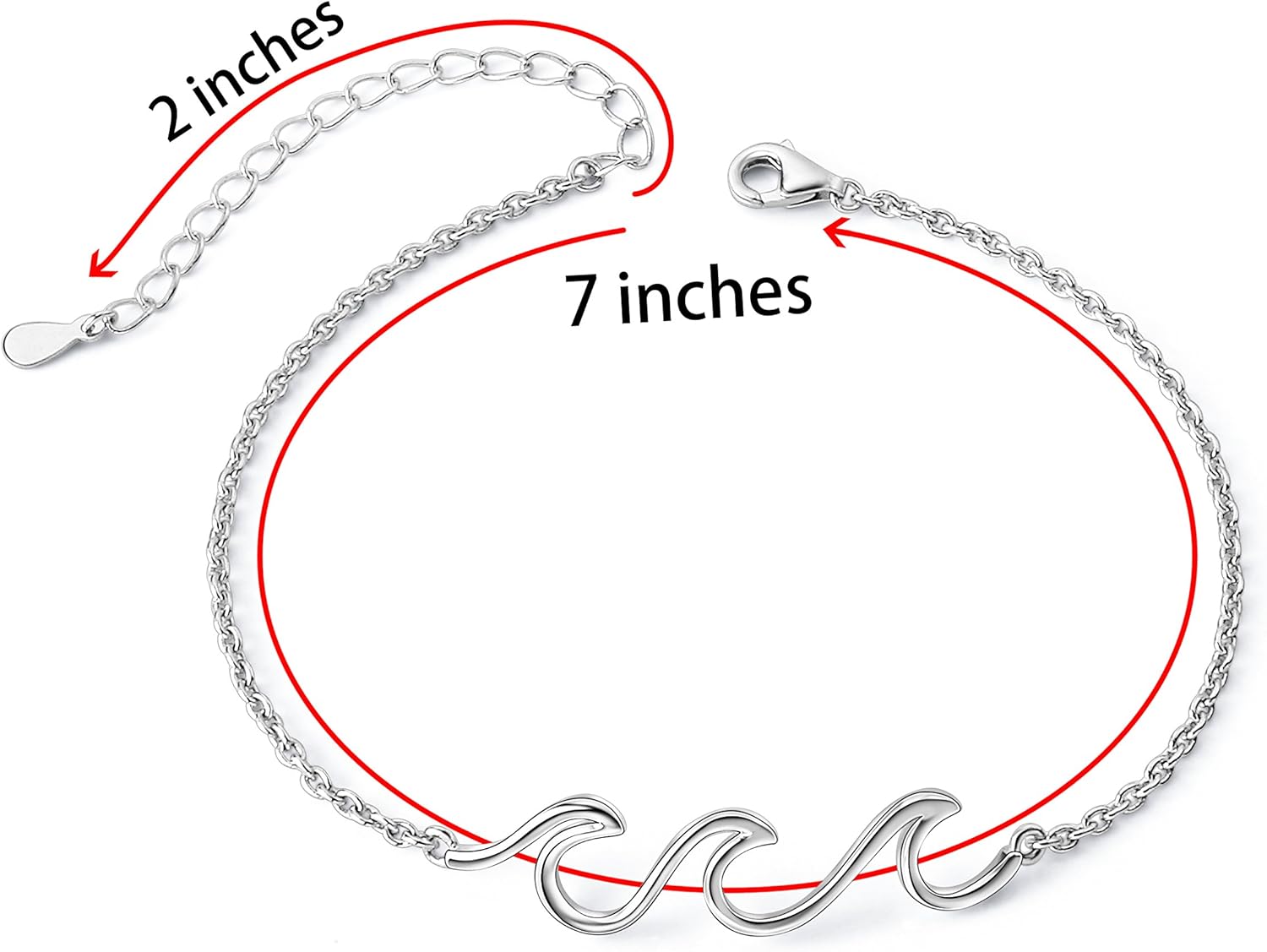 Wave Anklet for Women S925 Sterling Silver Adjustable Starfish Layered Ocean Beach Sea Ankle Foot Bracelet - Image 6