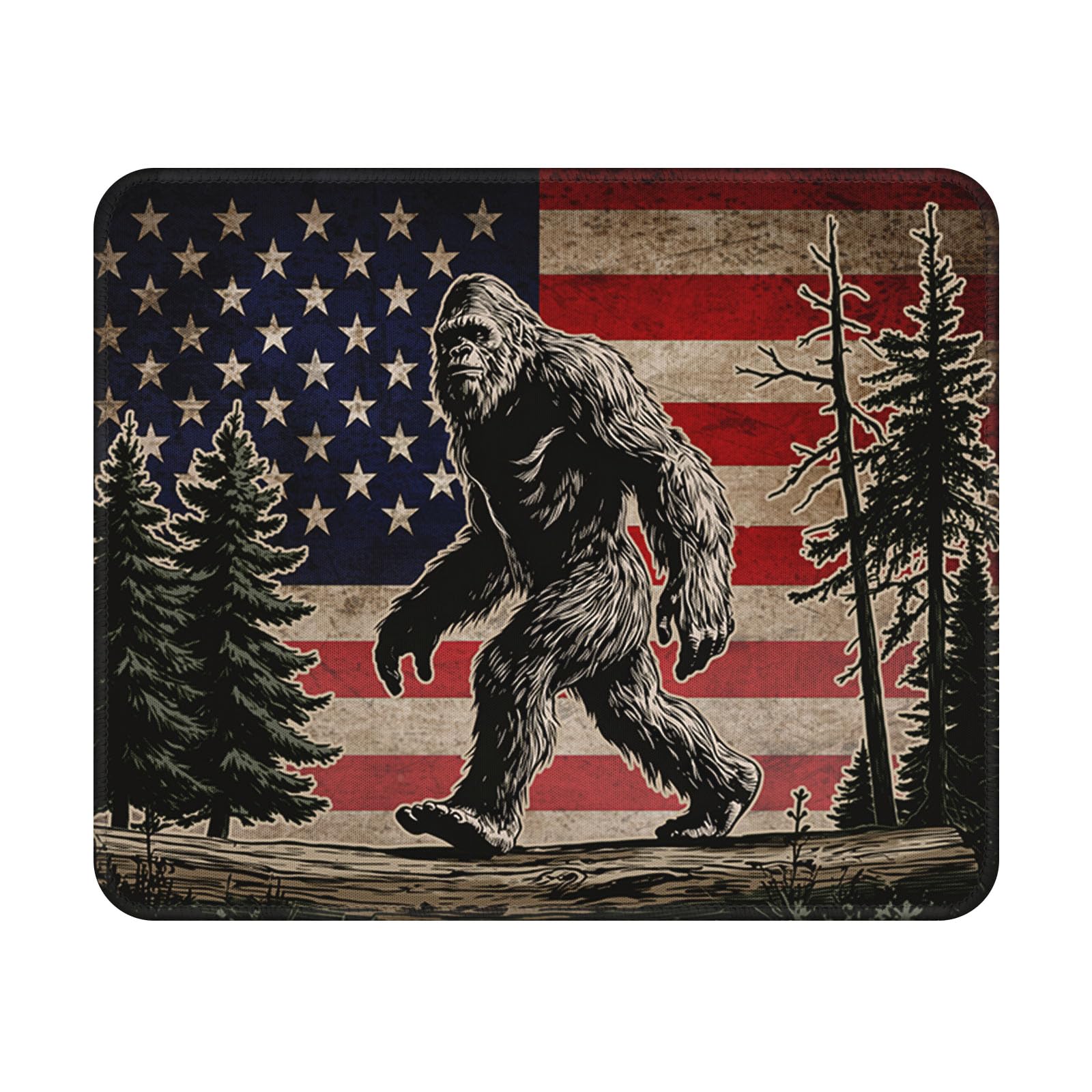 America Flag Sasquatch Mouse Pad 9.5x7.9 Inch with Anti-Slip Rubber Base