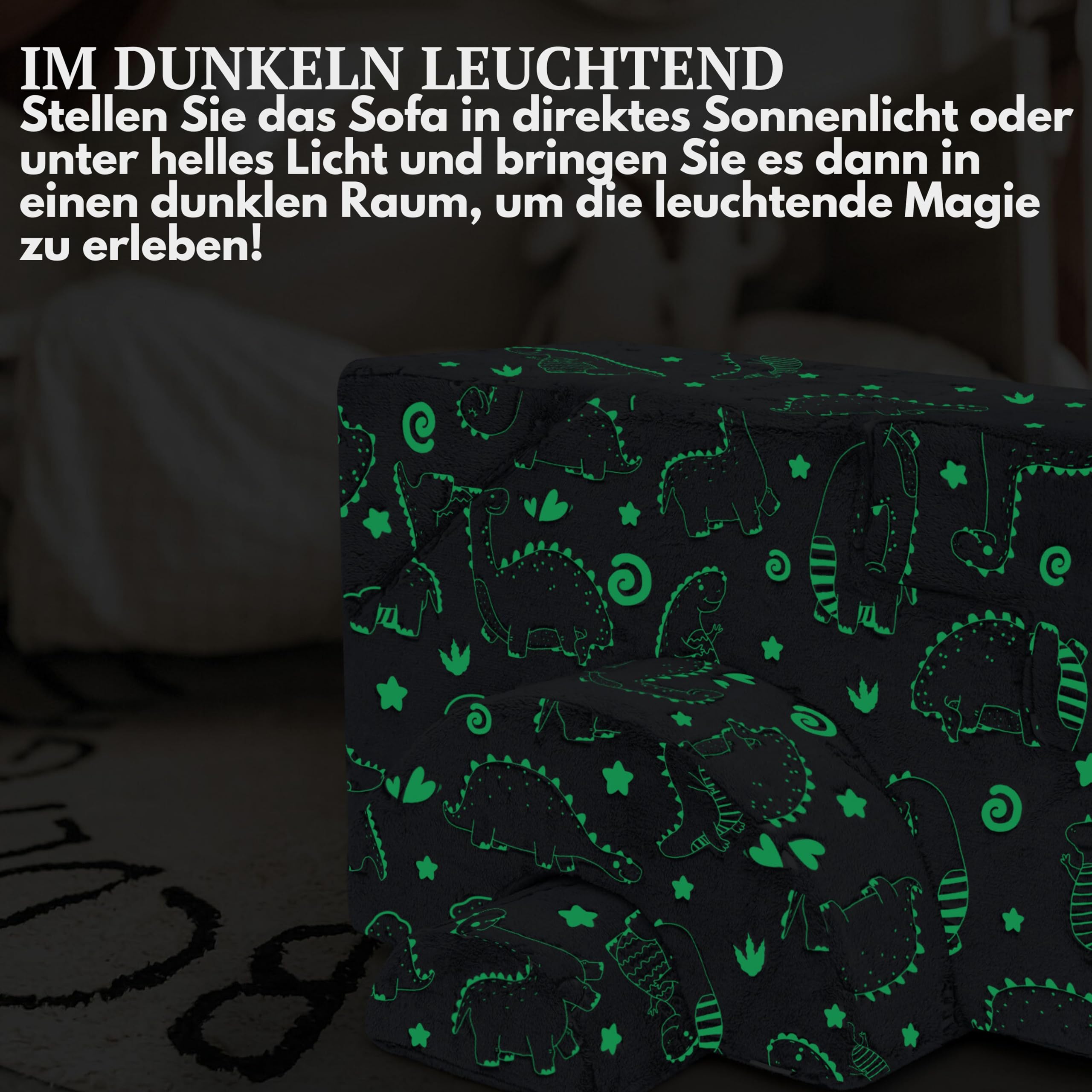 MeMoreCool Nachtleuchtend Klettersofa Grauer Dinosaurier, Modulares Kindersofa mit Rutsche und Treppe, Spielsofa aus Schaumstoff zum Klettern und Krabbeln, Leuchtende Dino-Muster Fuer Jungen