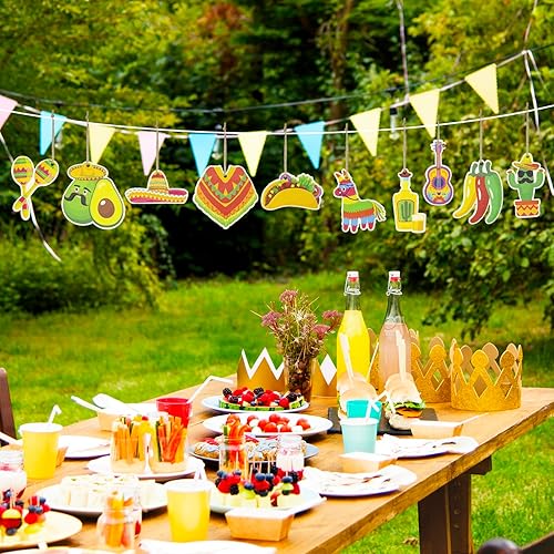 Miniatura 4 de Dohia Adornos de madera para fiesta mexicana, adornos de madera del Cinco de Mayo, cactus mexicano, Taco, decoraciones colgantes de madera,