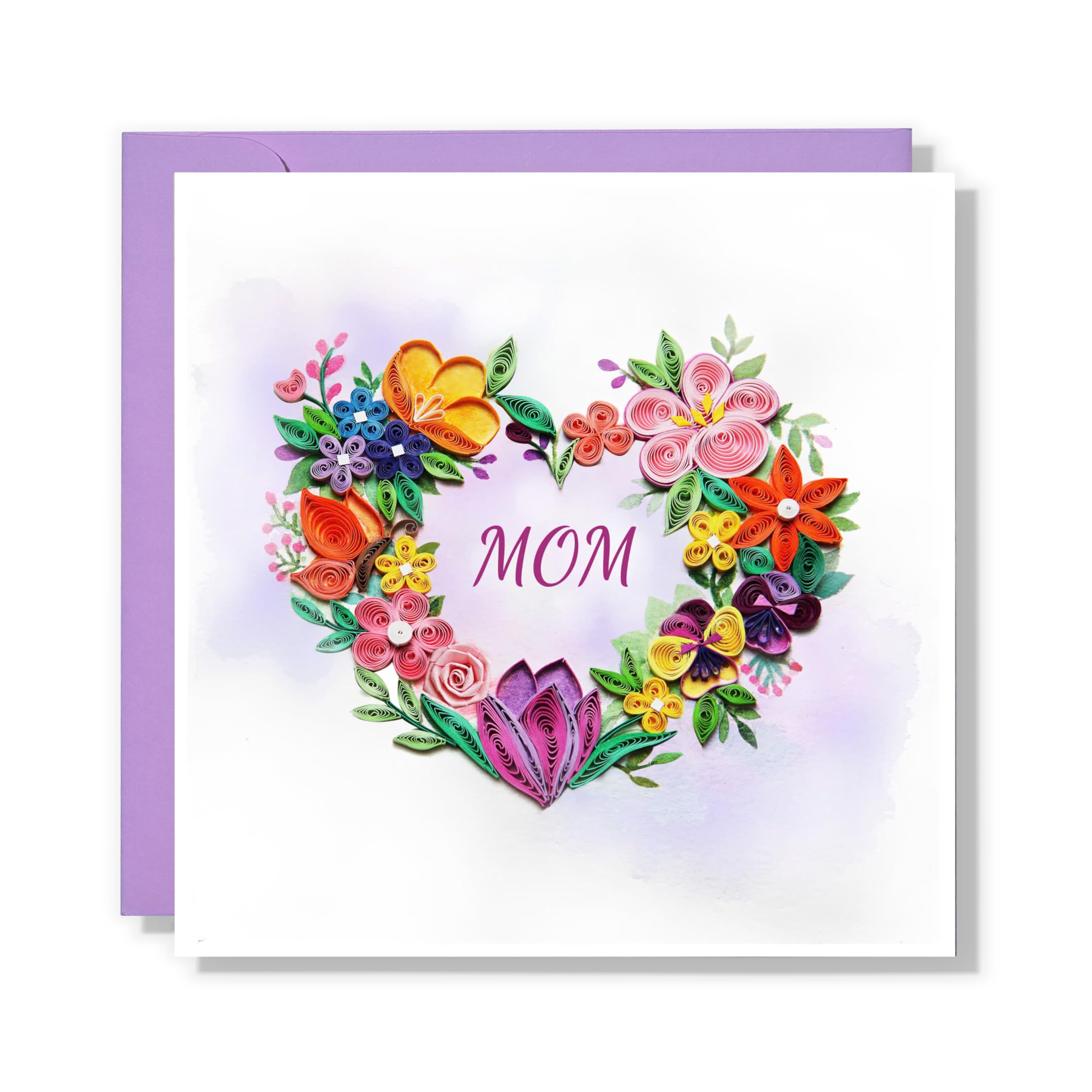 MeeSunnie Mother Day Card, Mom in Heart Quilling Card for Birthday, Anniversary, Watercolor Classy Cards for Grandma, Women, Wife, Daughter (Mom