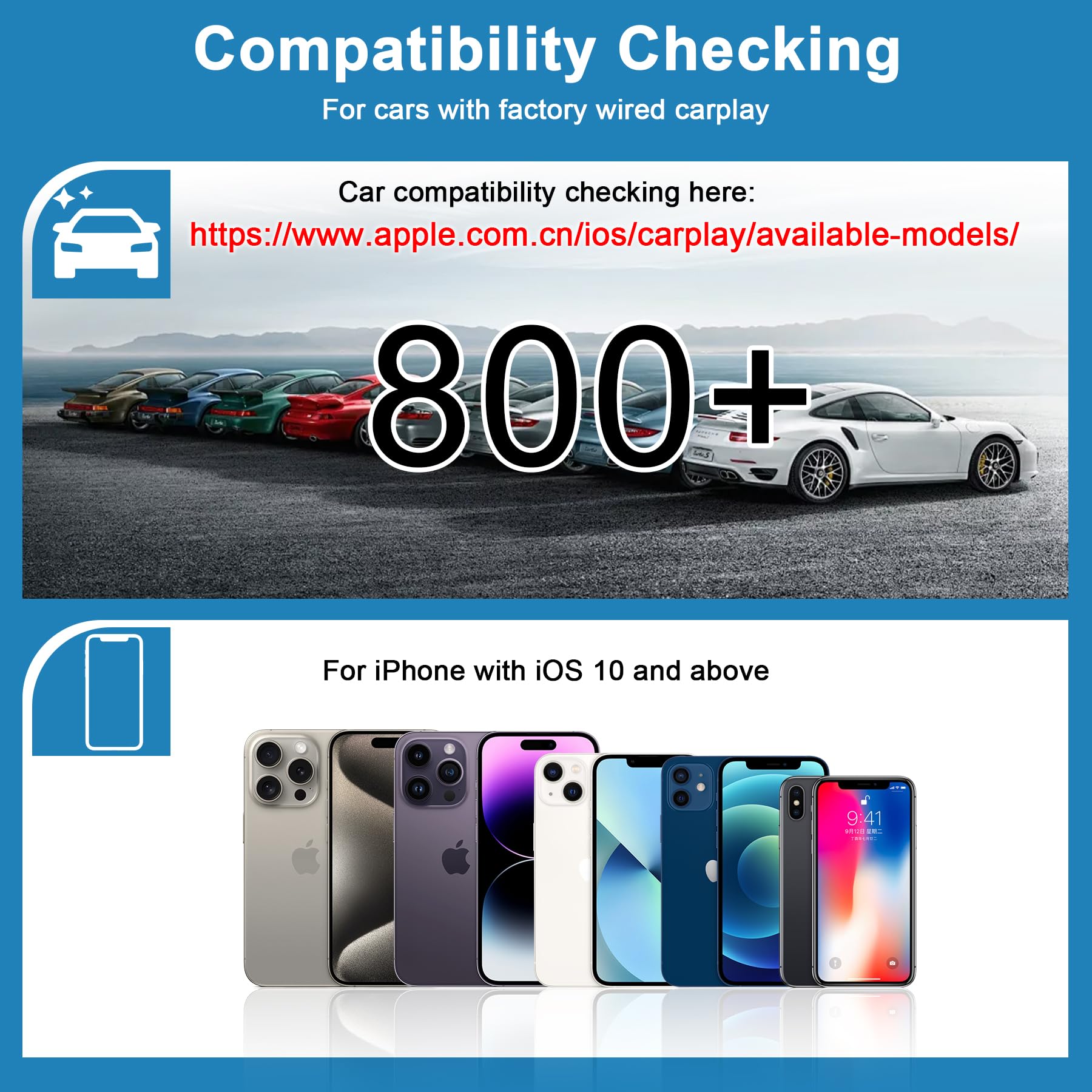 Adattatore CarPlay Wireless 5GHZ, Conversione CarPlay Cablato in Wireless, Connessione Automatica, per Veicoli con CarPlay Cablato di Fabbrica, Plug and Play,Nero