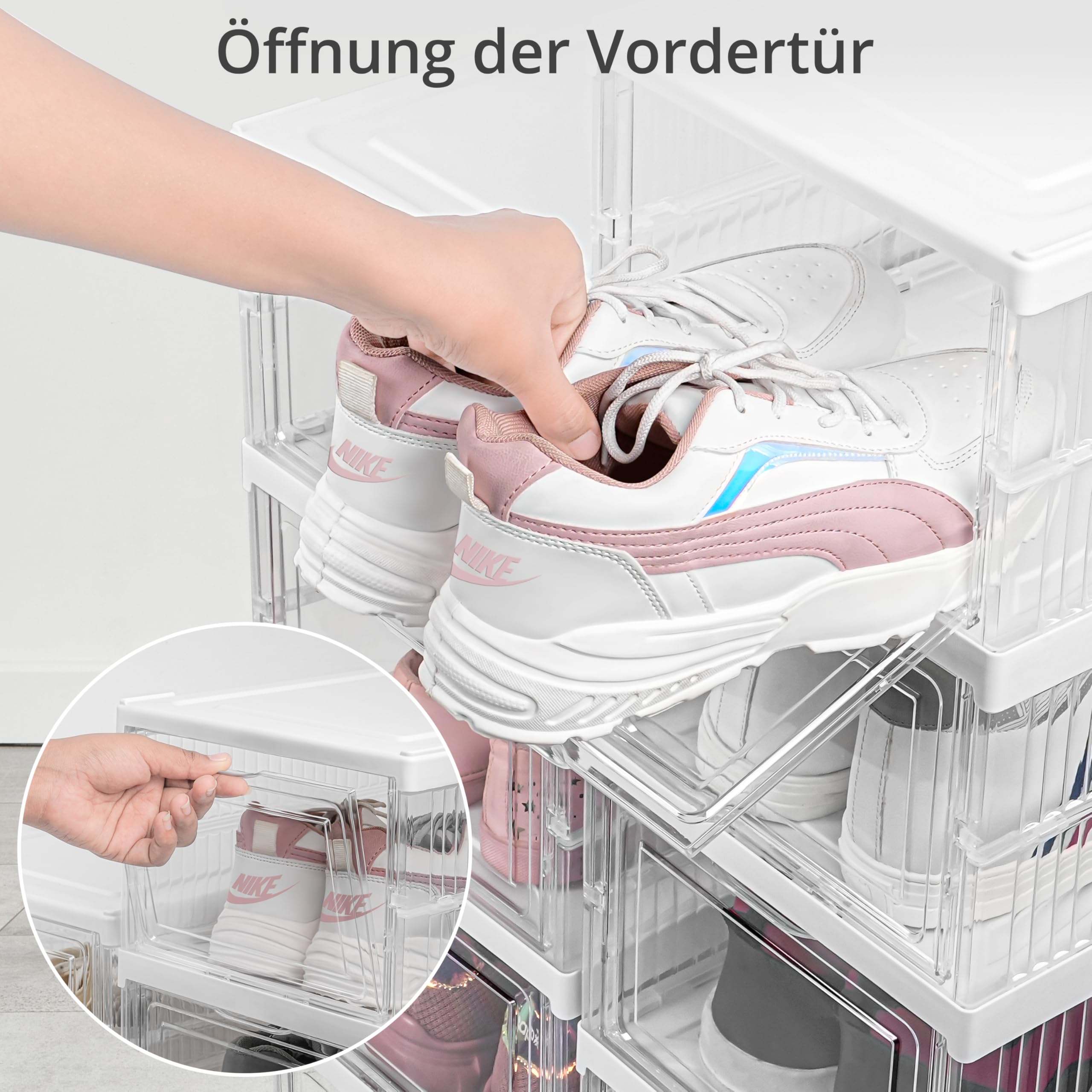Winter Shore Faltbares Schuhregal mit 5 Ebenen - Schuhorganizer Platzsparend & Zusammenklappbar mit Türen - Transparente Schuhboxen Stapelbar für High Heels, Turnschuhe & Sneakers - Einfacher Aufbau