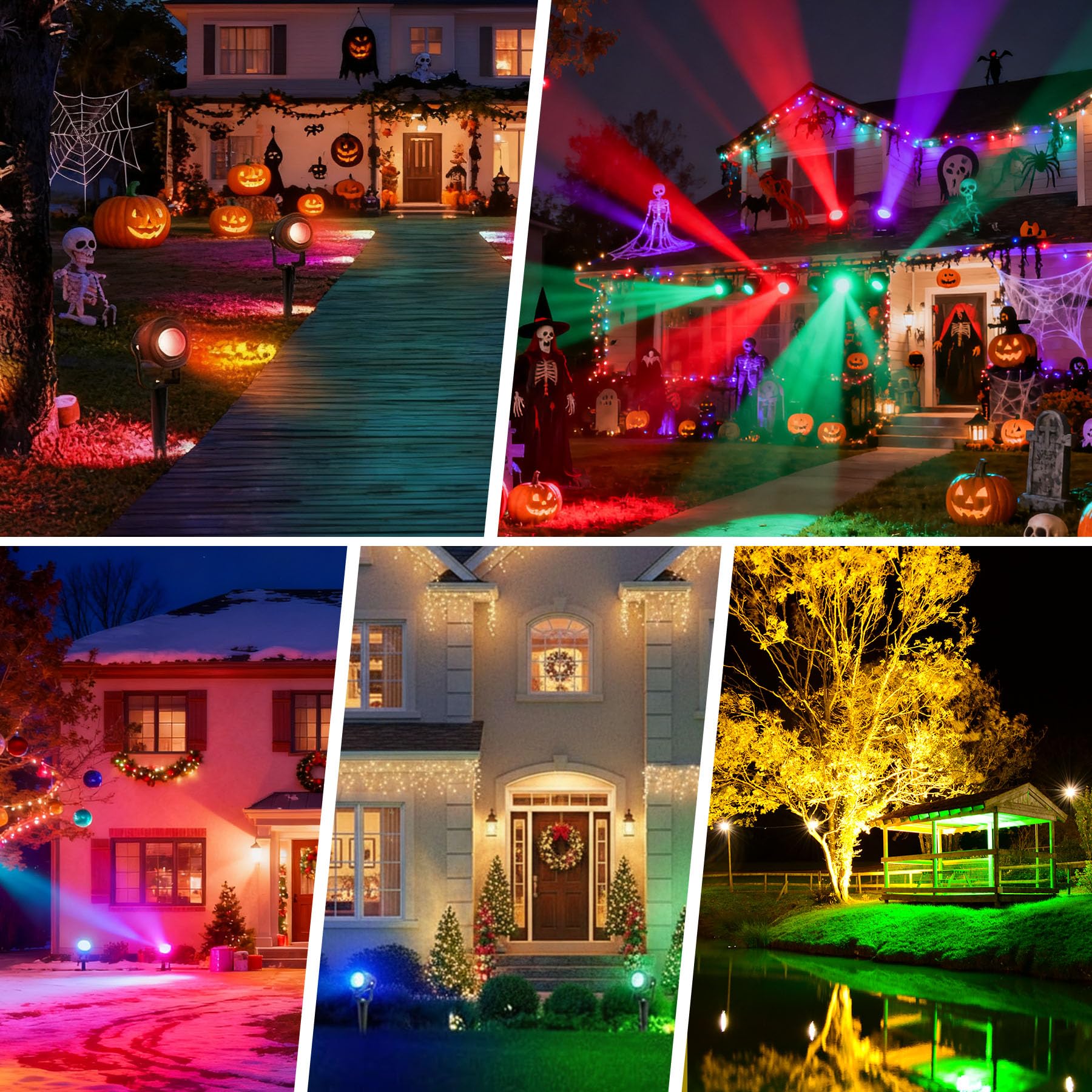 4 x 10 W RGB Zewnętrzny reflektor LED, światło ogrodowe LED, ciepła biała dekoracyjna lampa do ogrodu, podwórka, podjazdu [klasa efektywności energetycznej A+]