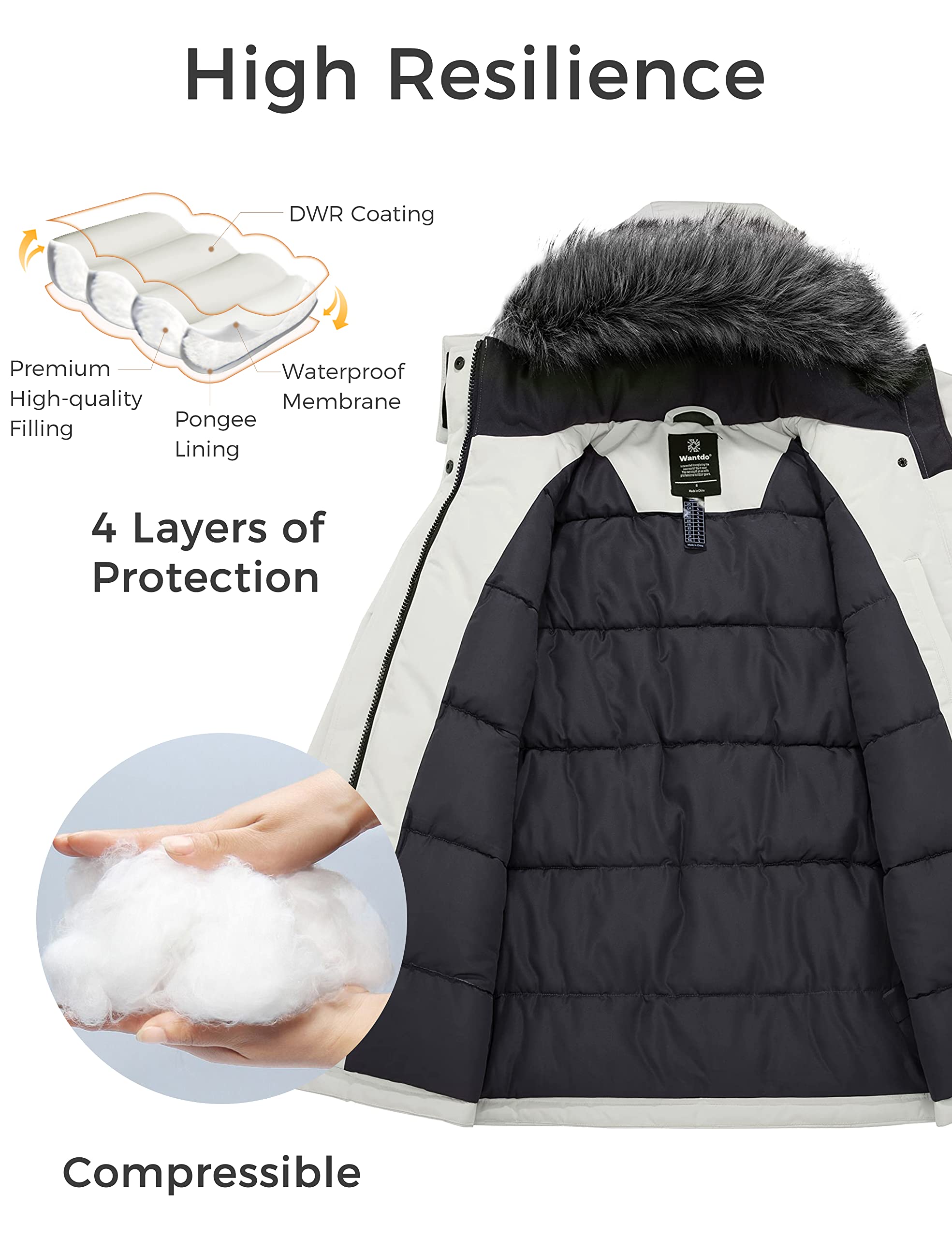 Wantdo Giacca Invernale Imbottita Calda Parka con Pelliccia Esterno Giaccone da Lavoro Antivento Giacca Pesante Donna