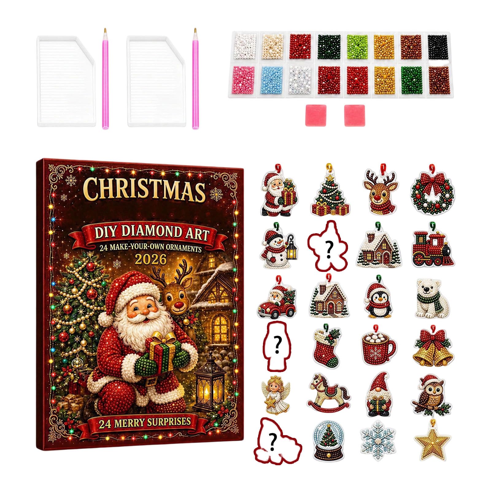 Christmas Advent Calendar 2026, Diamond Painting Art Decor Kit for Adults & Kids, 24 Days DIY Countdown Xmas Tree Decorations, Stocking Fillers Complete Craft Supplies, Holiday Activity