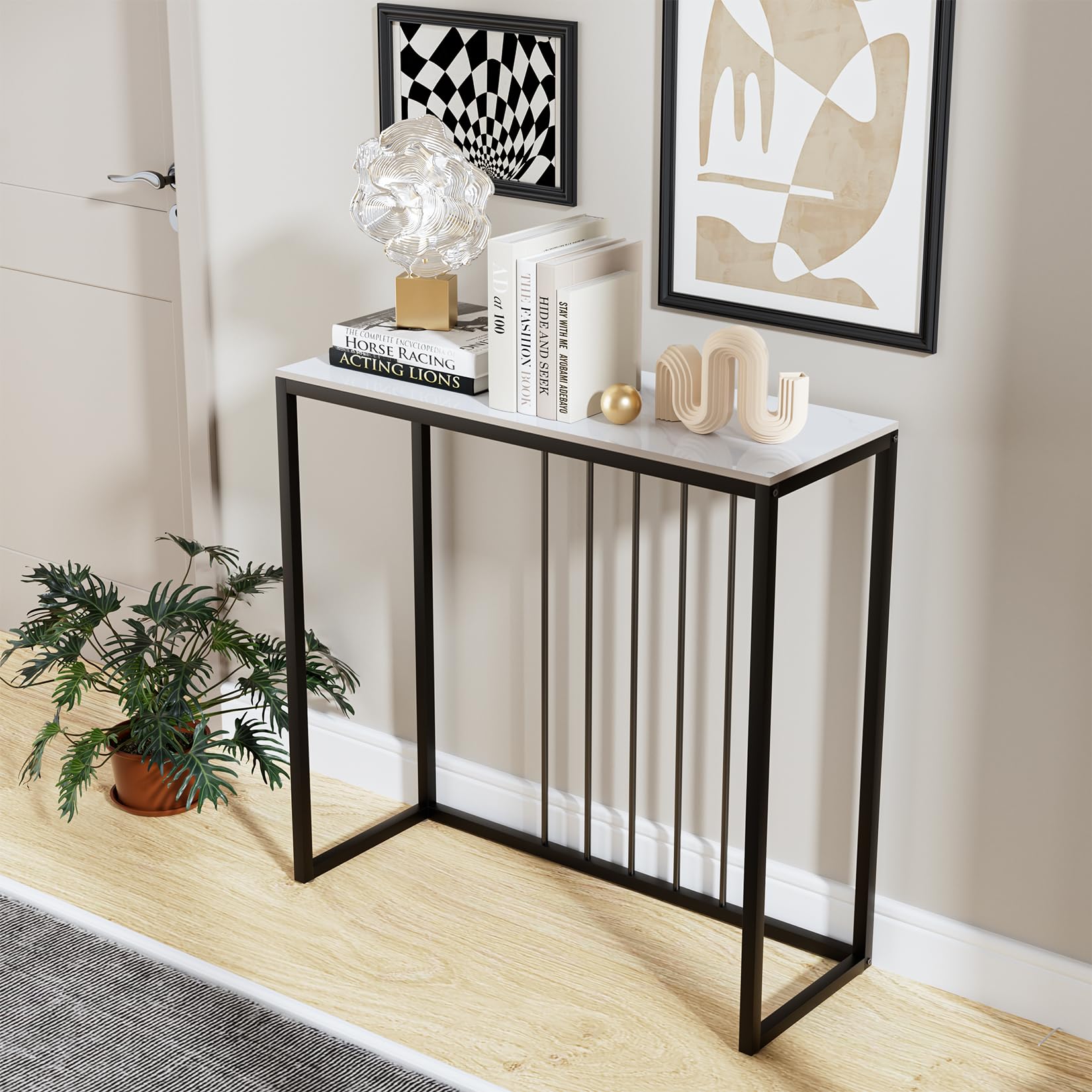 FATIVO Mesa Consola Recibidor de Marmol 80 cm, Mesa de Entrada Estrecha Mesa Auxiliar Recibidor para Salón Dormitorio Pasillo, 80x30x78 cm