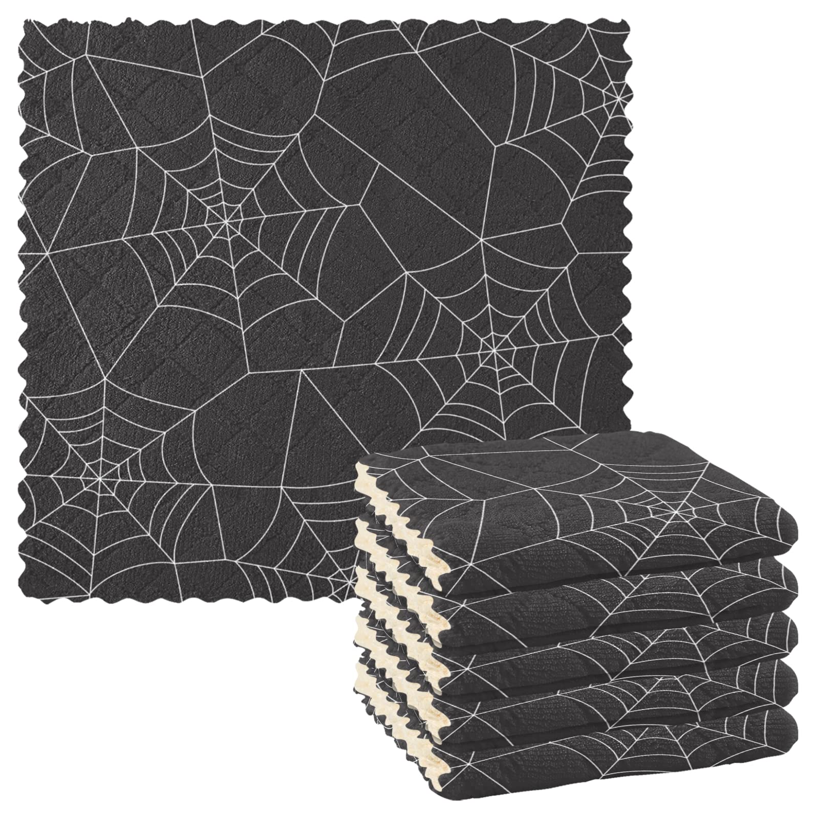 Mnsruu Kitchen Dish Cloth Halloween Spider Web 6 Pack Tea Towels Polyester Dish Towels Hand Towel for Kitchen