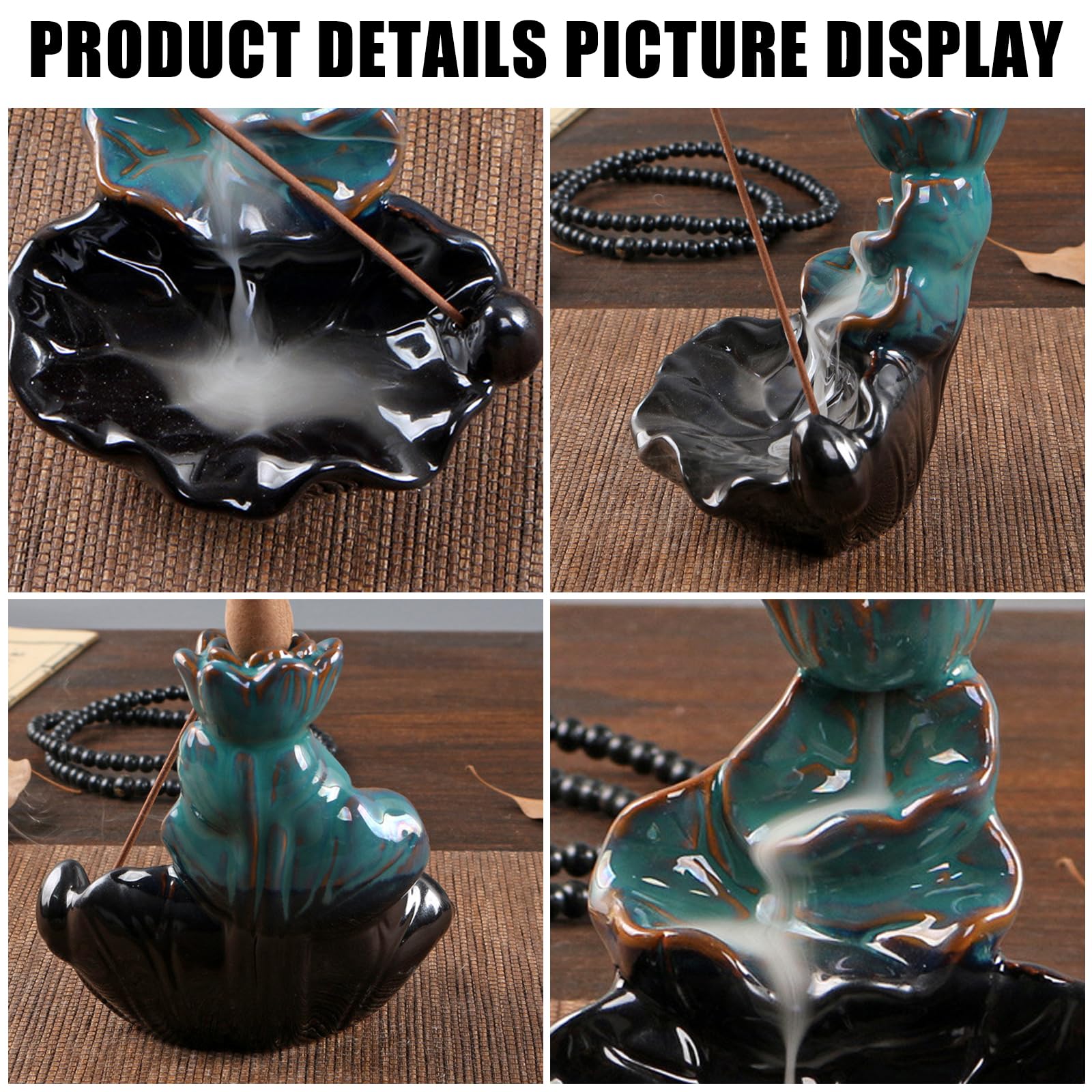 ZONSUSE Porta Incenso a Riflusso Lotus, Bruciatore di Incenso a Cascata di Loto, Porta Incenso in Ceramica Lotus,Bruciatore di Aromaterapia per Ufficio Casa Camera da Letto (Loto