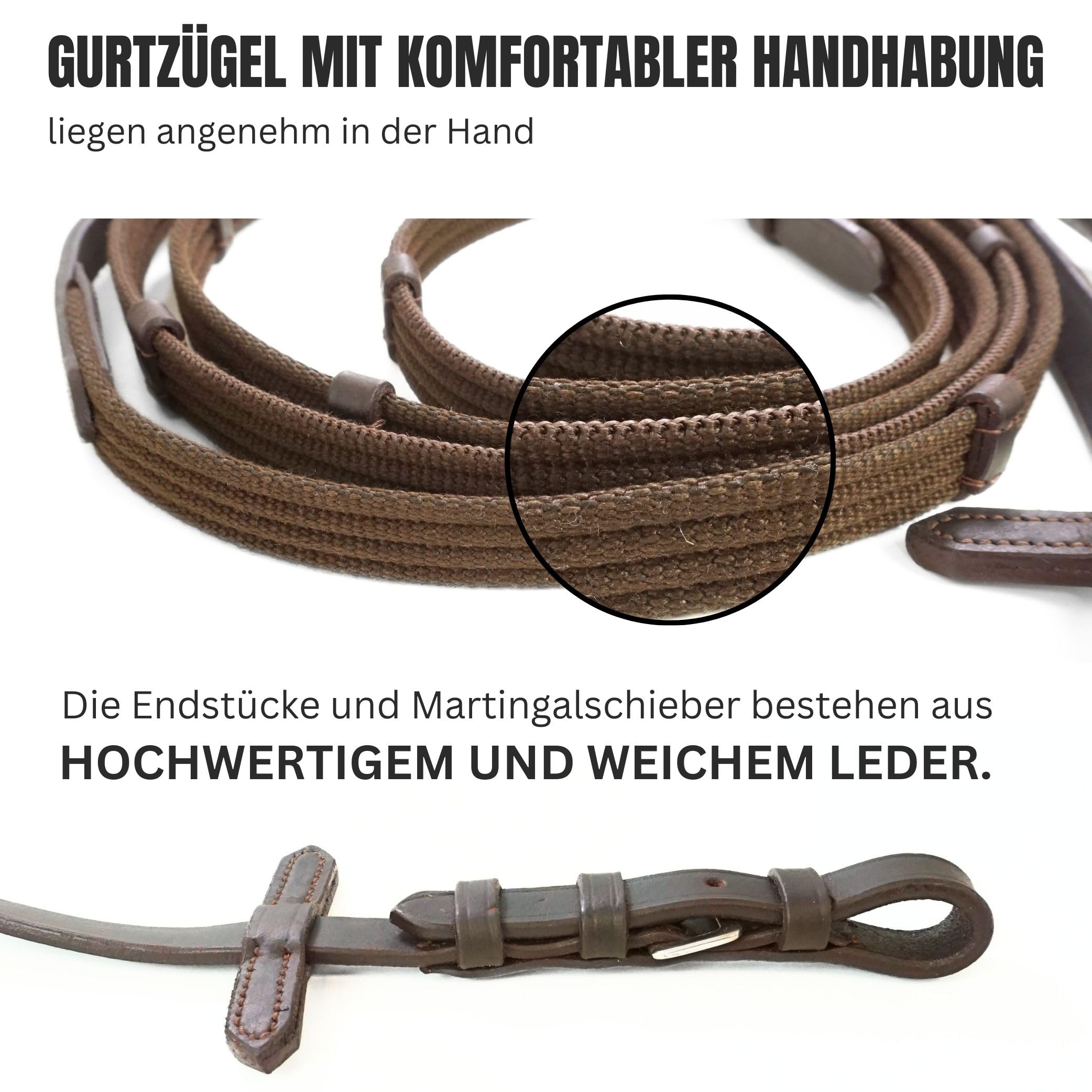 Pferdelinis Trensen Riendas para caballos, duraderas correas en negro o marrón, ancho 18 mm, longitud 2,9 m (marrón)