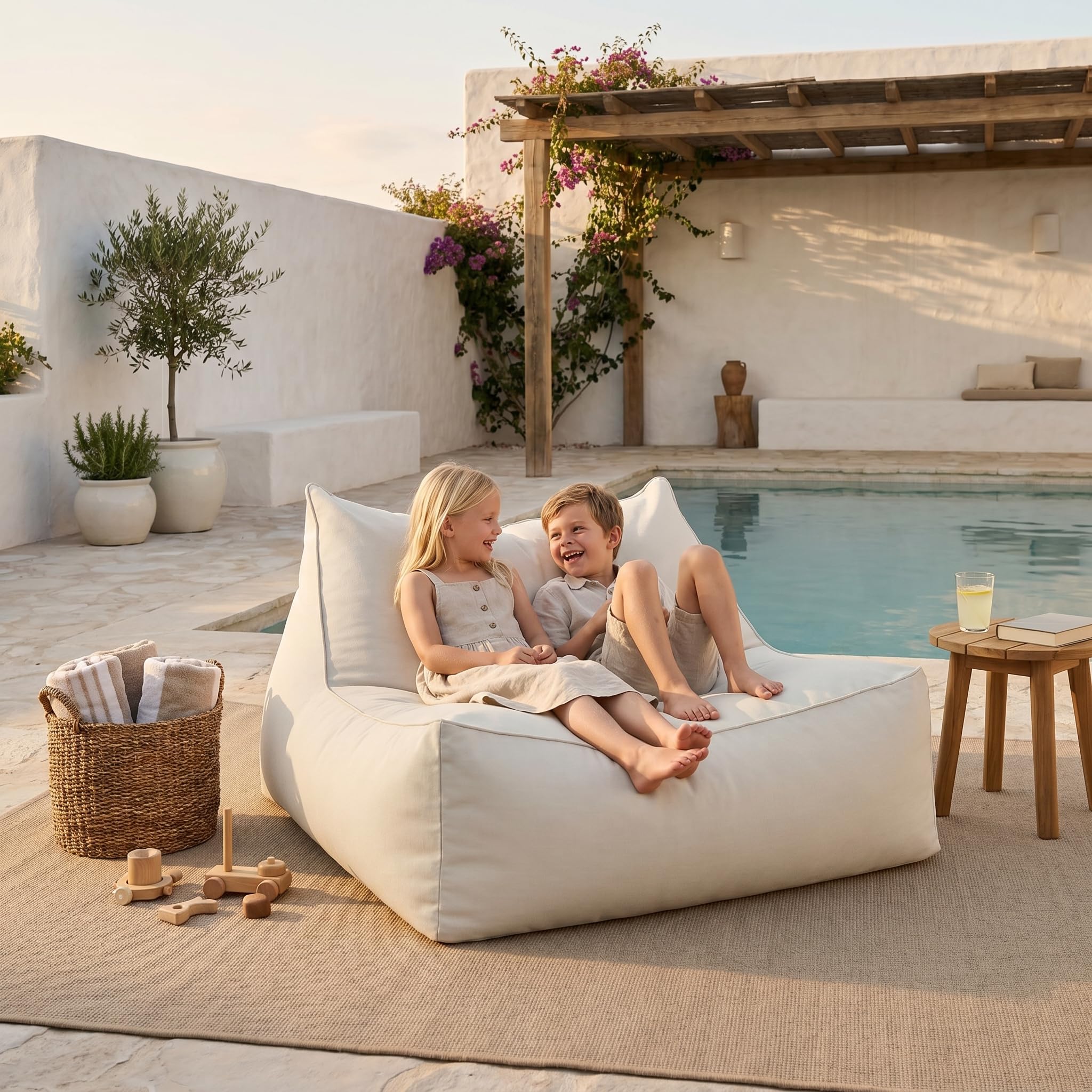 Aiire Pouf Exterieur Géant Moderne - Fauteuil Pouffe Salon XXL avec Remplissage pour Décoration Chambre et Jardin - Bean Bag Chair Adulte ou Ado - Coussin de Sol Beige