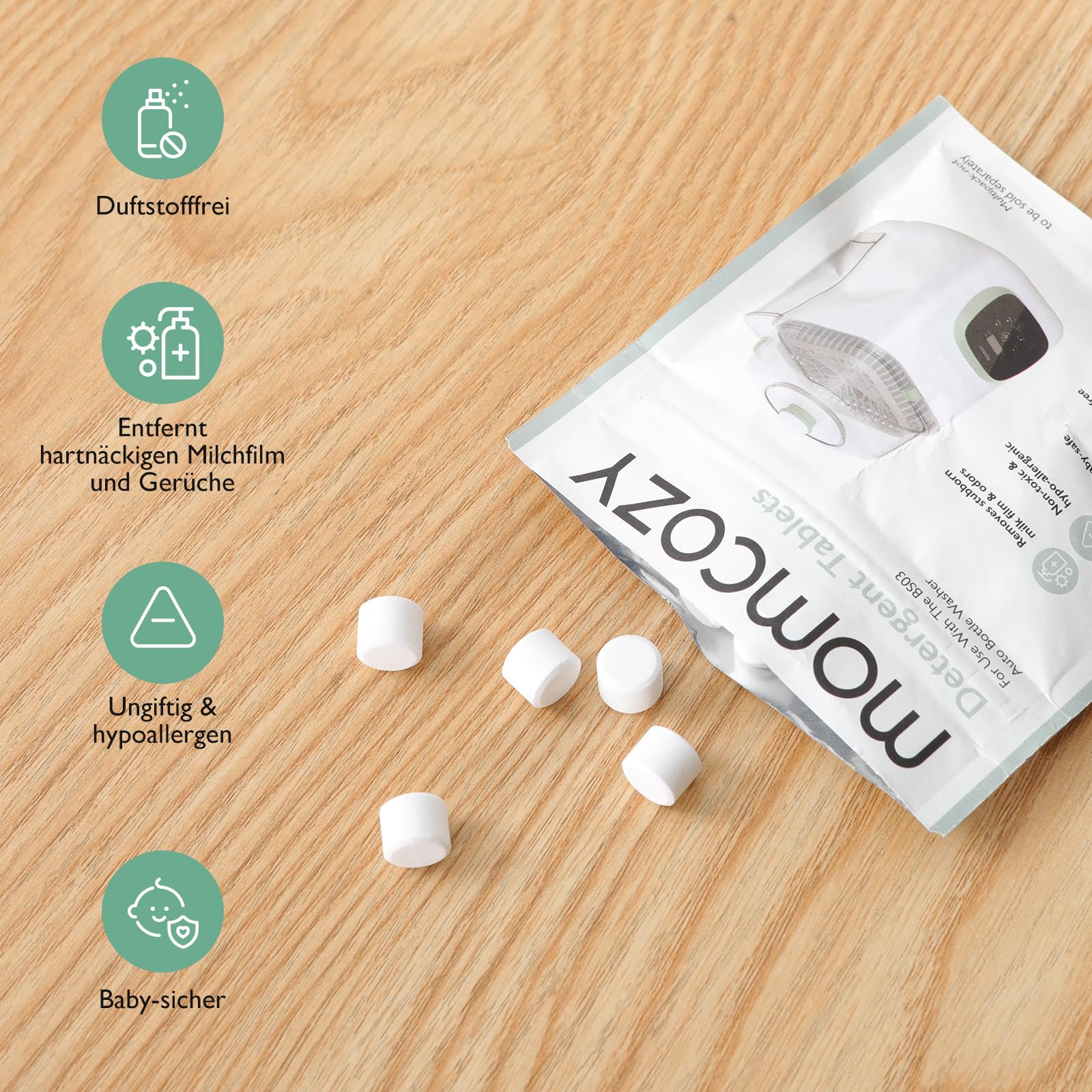 Momcozy Offizieller Flaschenreiniger-Waschblock, parfümfrei und babysicher, passend für Momcozy Bottle Washer,120 Tabs