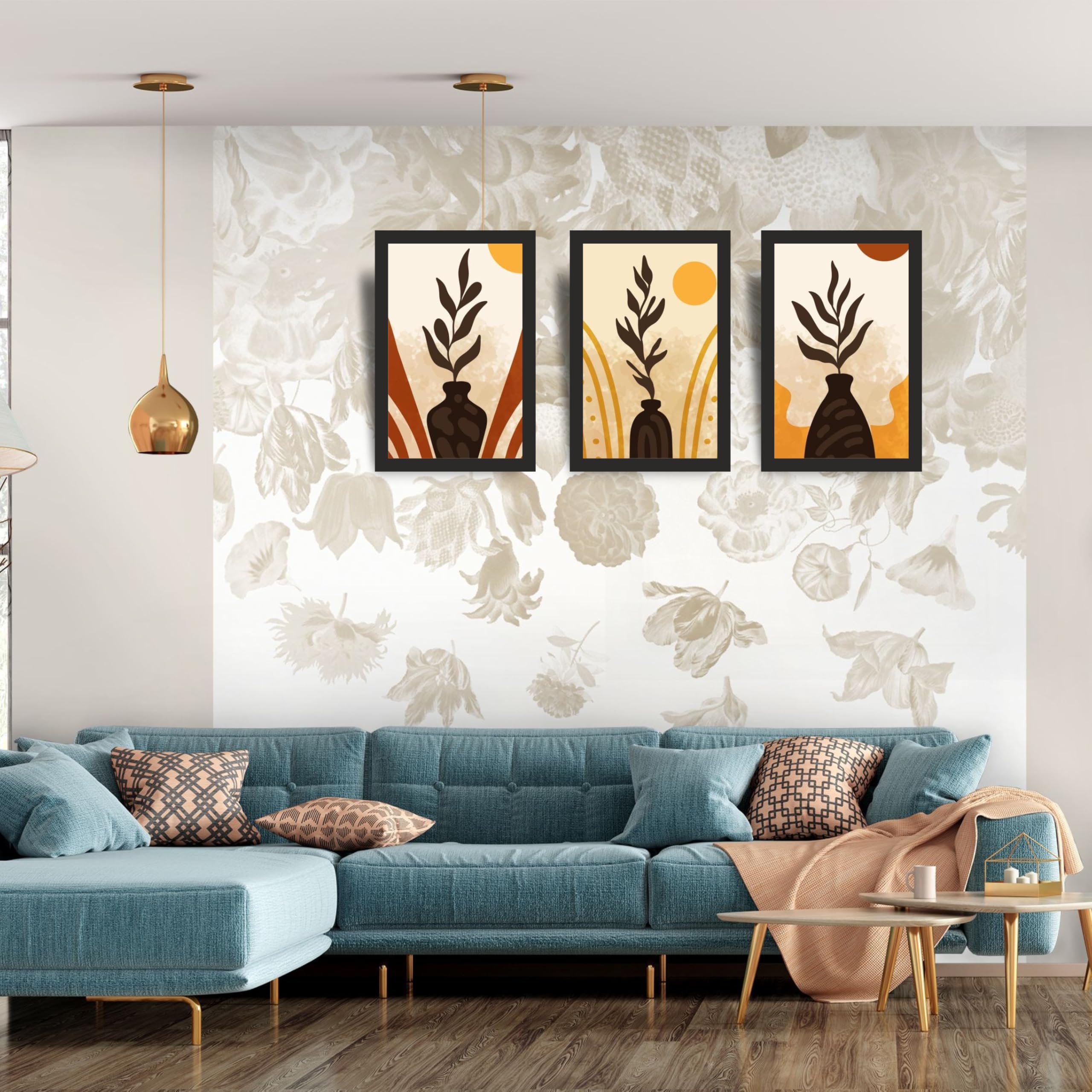 Modern Earthy Botanical Vase Wall Art Set of 3 Frames