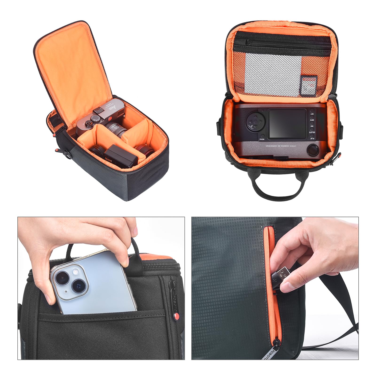 FOSOTO Kompakte Kameratasche Spiegelreflex, Schnellzugriffstasche für SLR, Zoomobjektiv, Kabel und Zubehör,Umhängetasche Schultertasche Kompatibel mit Canon, Nikon, Sony, Panasonic