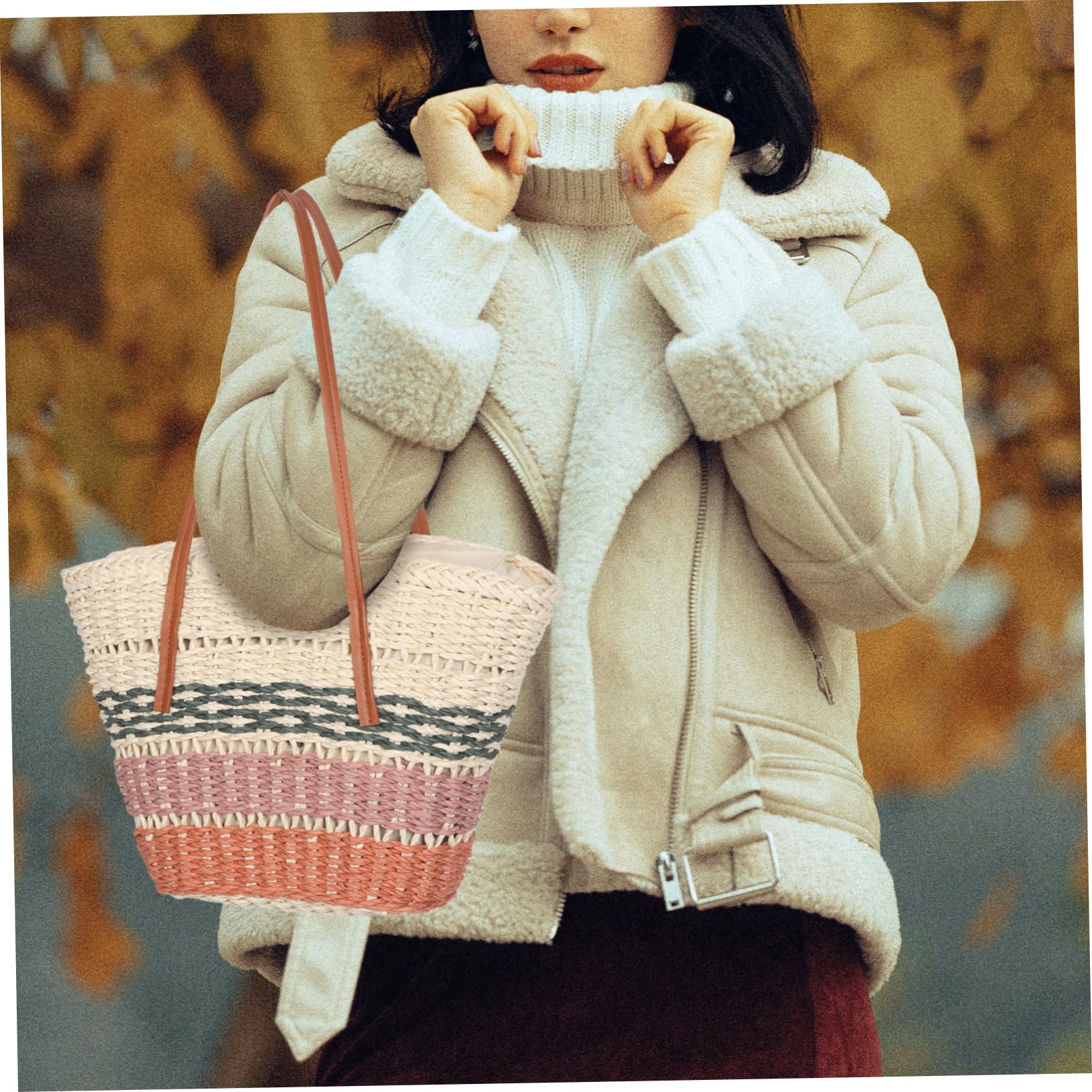 minkissy Bolso De Playa De Crochet Bolso De Mano De Algodón Diseño De Rayas Para Mujer