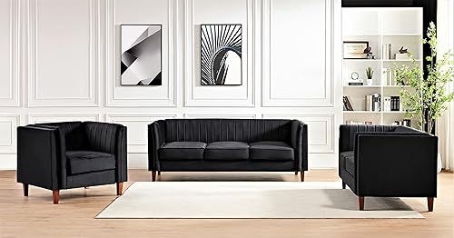 Miniatura 11 de Sofá moderno de terciopelo de lujo para sala de estar, con espuma de alta densidad, tapicería de tela suave, cojines extraíbles y patas de madera