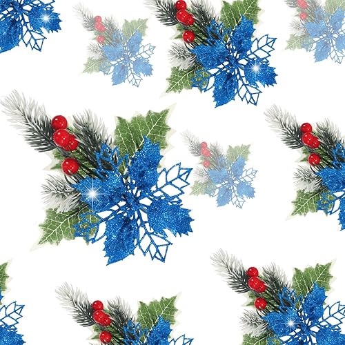 12 flores de pascua artificiales con purpurina para Navidad, flores artificiales de Navidad con clips, flores de Pascua para decoración de Navidad, 12 flores de pascua artificiales con purpurina para Navidad, flores artificiales de Navidad con clips, flores de Pascua para decoración de Navidad,