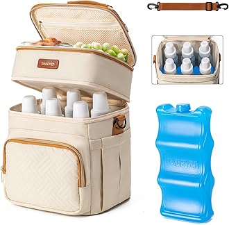 Insulated Breastmilk Cooler Bag with Ice Pack - Holds 6x9oz Bottles, Leakproof Double Layer, Bottle Cooler Bag with Adjustable Strap for Nursing Moms, Daycare & Travel